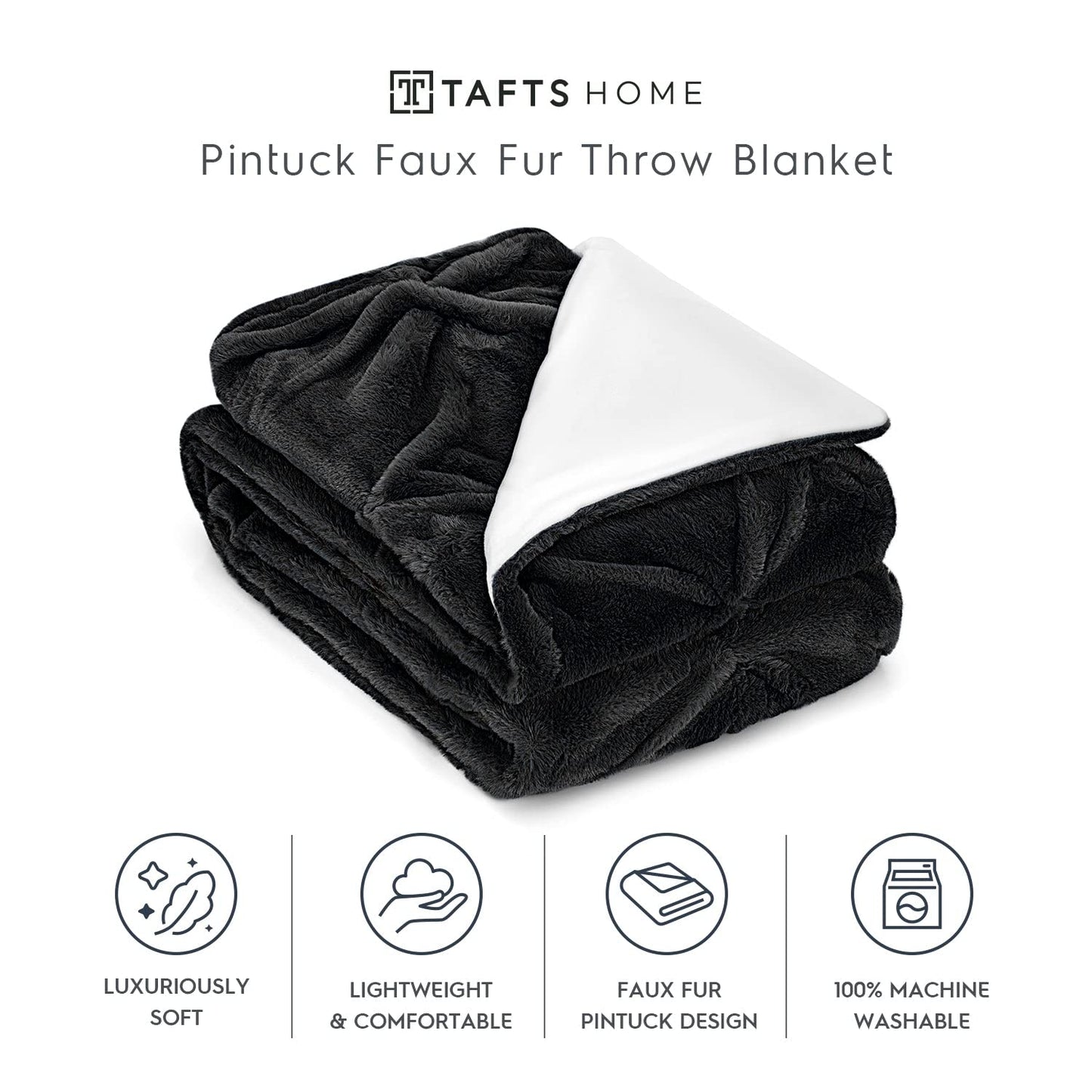 Tafts Pintuck Throw Blankets - Soft, Ultra Comfy and Fuzzy - Plush Fluffy Fleece Blankets and Throws for Couch, Bed & Living Room - Fall, Winter or Spring - Blankets Throw Size - Midnight Black