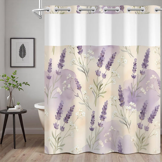 NAEMBCU Watercolor Lavender Shower Curtain with Snap in Liner 71 x 74 Inch