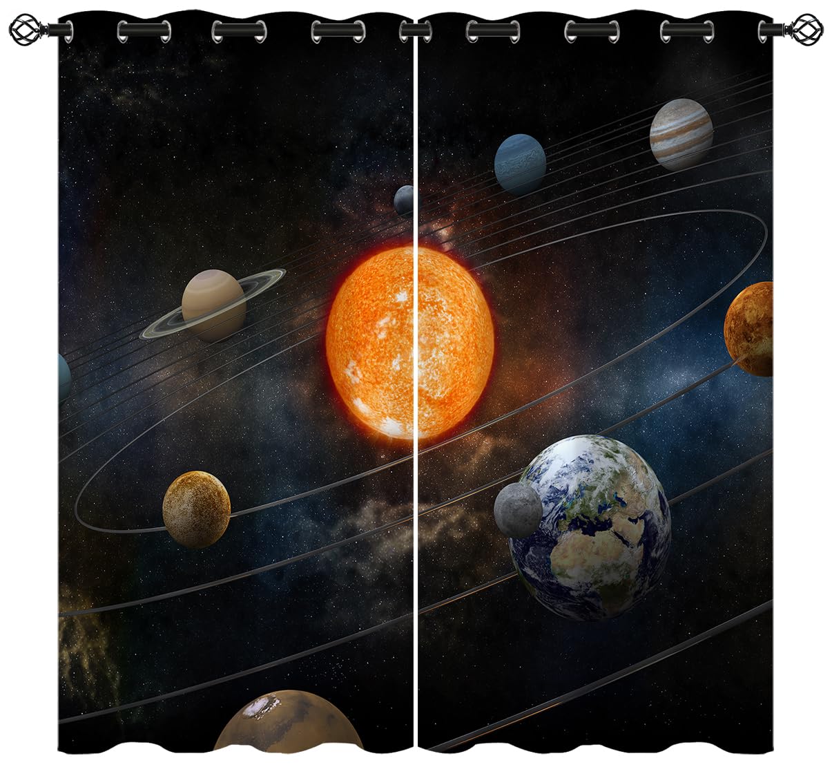 ONINUO Galaxy Planet Blackout Curtains for Girls Boy Home Decor, Space Universe Galaxy Earth Grommet Thermal Insulated Drapes Darkening Window Curtain for Bedroom Living Room, 42 x 45 Inch