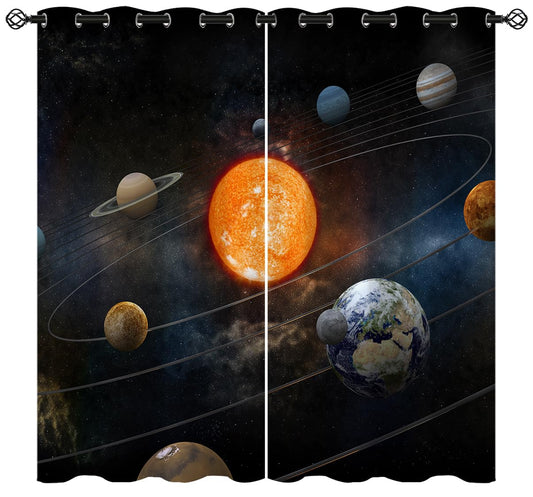 ONINUO Galaxy Planet Blackout Curtains for Girls Boy Home Decor, Space Universe Galaxy Earth Grommet Thermal Insulated Drapes Darkening Window Curtain for Bedroom Living Room, 42 x 45 Inch