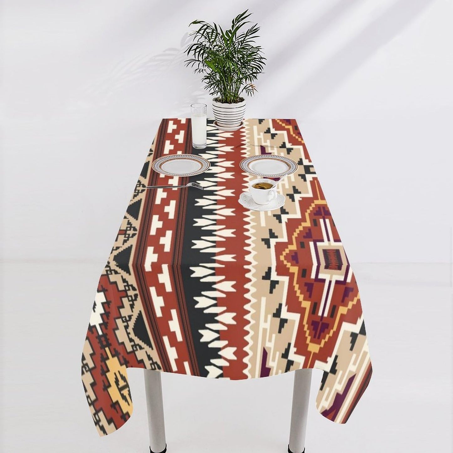 wlsgdsg Terracotta Aztec Square Tablecloth Vintage Southwestern Earth Tone Striped Table Cover Spill-Proof Tribal Cloth for Dining Table Picnic Camping 55x75 in