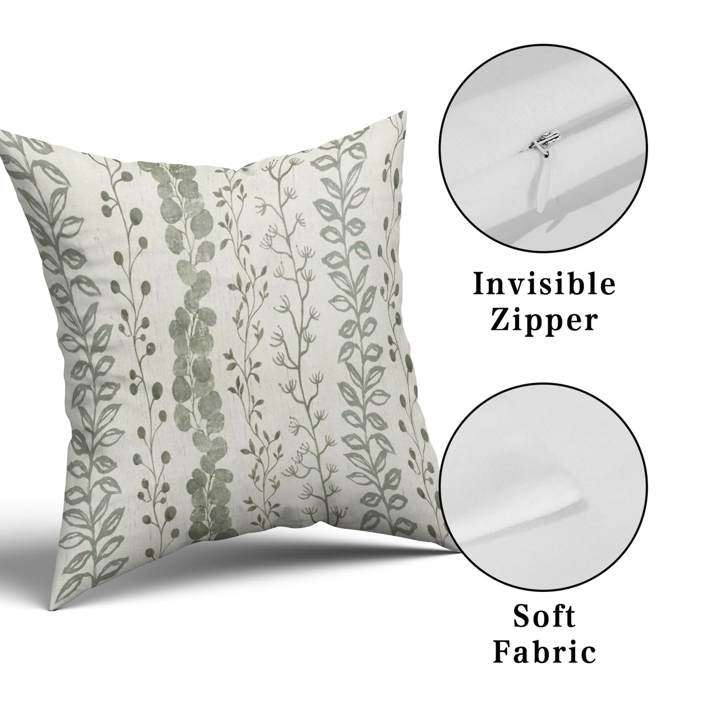 Giwawa Sage Green Leaves Pillow Covers 18x18 Inch Set of 2 Spring Summer Leaf Plants Throw Pillow Case Seasonal Botanical Decorative Square Cushion Case for Home Sofa Bed Couch Car