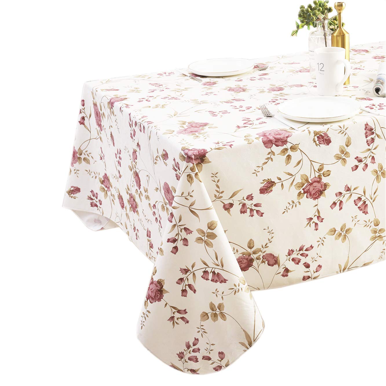 Walrus Heavy Duty Vinyl Tablecloth with Flannel Backing Waterproof Oil-Proof Plastic Table Cloth Stain-Resistant Wipeable Rectangle or Square Table Cover for Indoor and Outdoor (Flowers, 54X54 Inch)