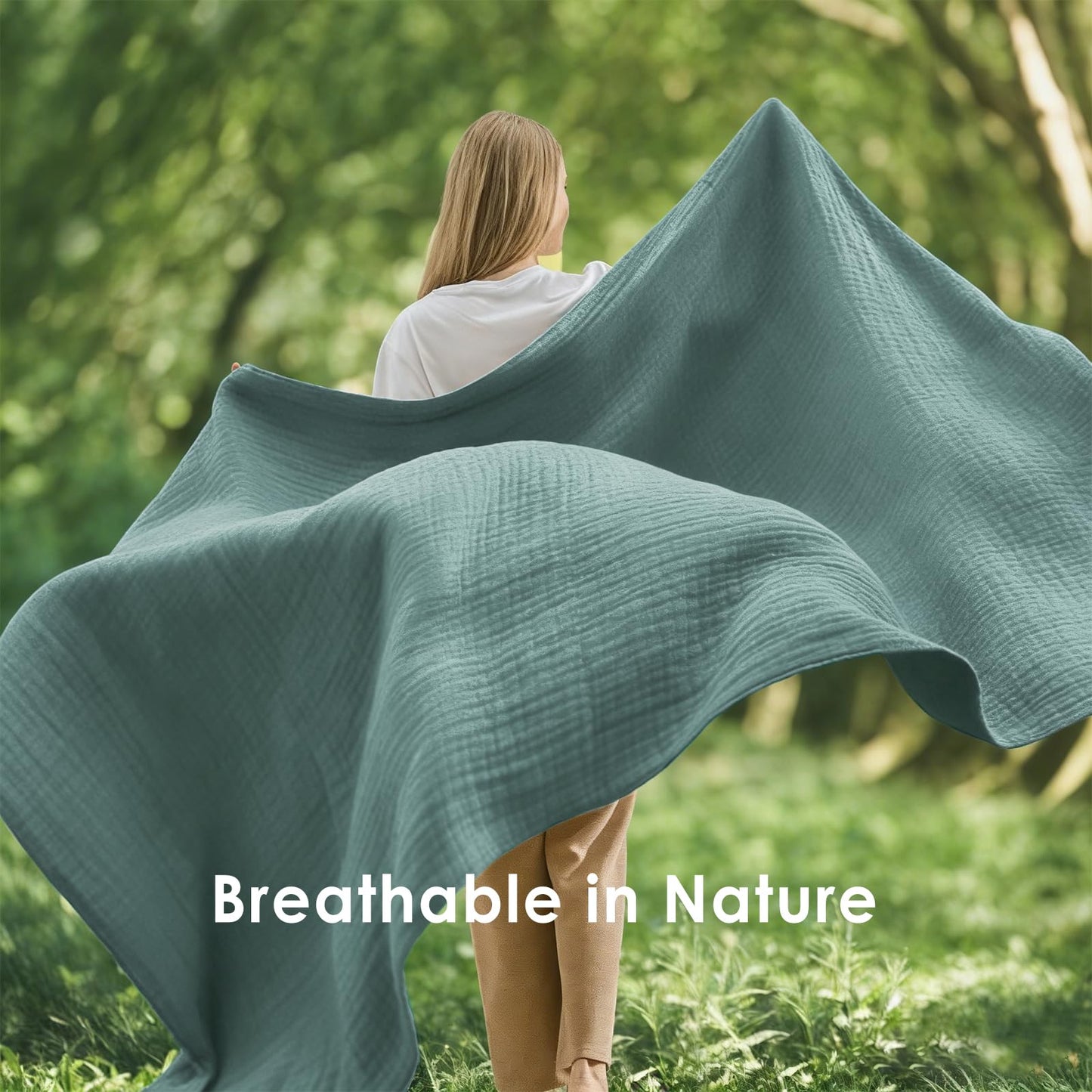 EMME Muslin Throw Blanket for Adults 100% Cotton Blankets for Couch 4-Layer Summer Breathable Gauze All Season Soft and Lightweight Pre-Washed (Teal, 50"x71")