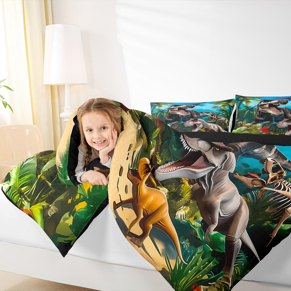 Feelyou Dinosaur Comforter Set Twin Size Dino Bedding Set for Boys Girls Children Jungle Dino Duvet Quilt Room Decor Wild Animal Breathable Soft Microfiber All Season 2Pcs