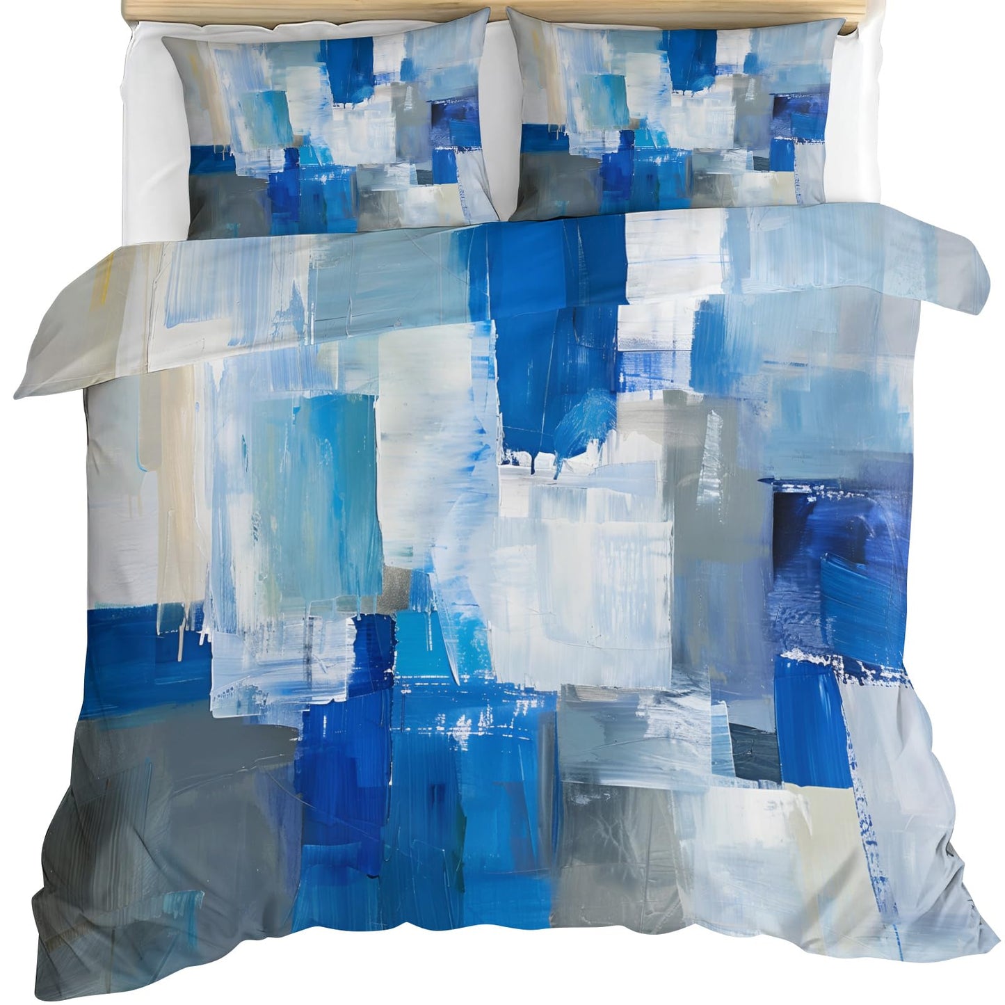 GKPLY Geometric Comforters Queen Size, Medieval Bedding Sets, Blue and Gray Duvet Cover, Zipper Closure, 2 Pillowcases, Reversible Print Bedding & Bedroom Decor