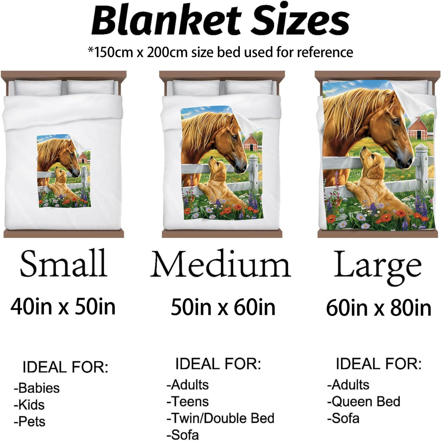 Kibue Horse & Puppy Blanket, Soft & Warm Flannel Throw - Cozy Plush Lightweight Blankets for Travel, Sofa, Bedroom, Office, Decor for Adults Kids - Ideal for All Seasons 60"×50"