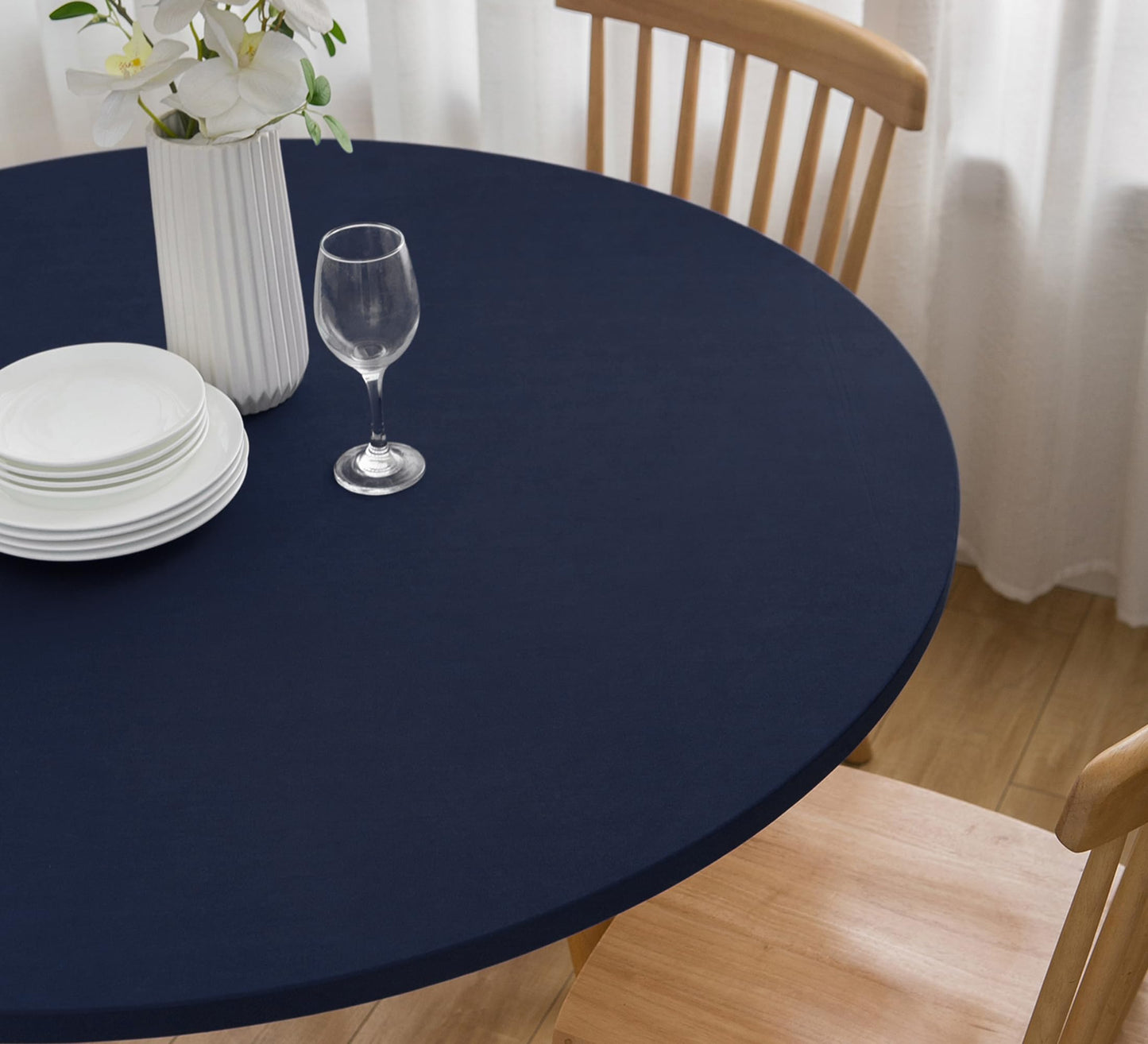 Wolkemer 5ft Fitted Round Tablecloth Spandex Stretch Cocktail Table Cover Elastic Edge Navy Table Topper Cap for Dining Wedding Party Picnic 60 Inch