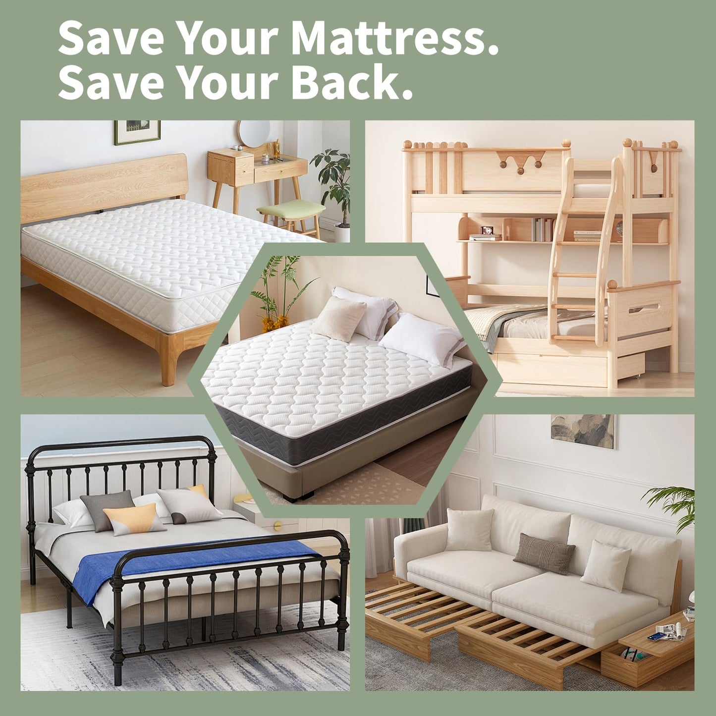 Voyla Upgraded S-Curved Rib Bunkie Board King Size 76"x 80" 10mm Heavy Duty Under Mattress Bed Support Slats - Breathable, Noise Minimizing, Moisture Resistant Bunkieboards