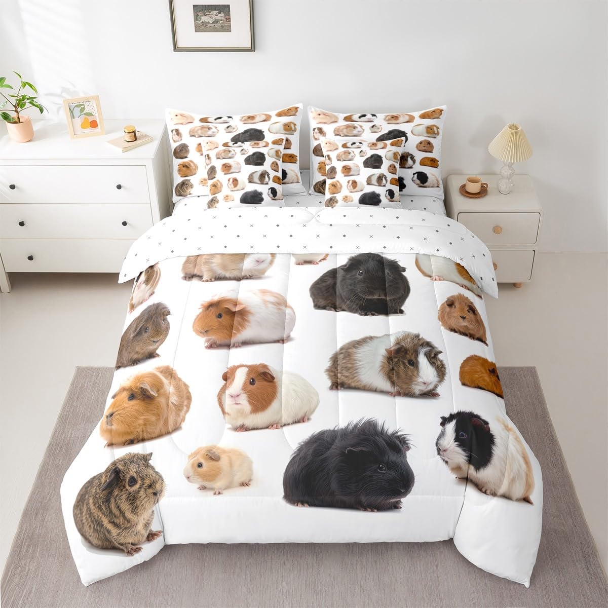 Erosebridal Guinea Pig King Comforter Set Cute Mouse 3D 7 Pieces Bedding Rodents Animal Bed Set Kids Boys Girls Teens Bed in A Bag