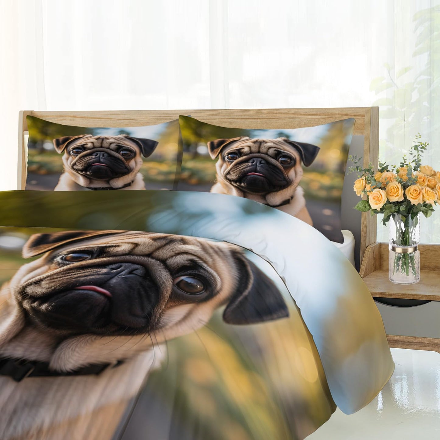 PAISUOQ Puppy Duvet Cover Queen Size - Cute Dog Home Decor & Gifts, 3 Piece Back to School Dorm Bedding, Easy Care Microfiber Comforter Cover & Pillowcases, Sharpei Lovers