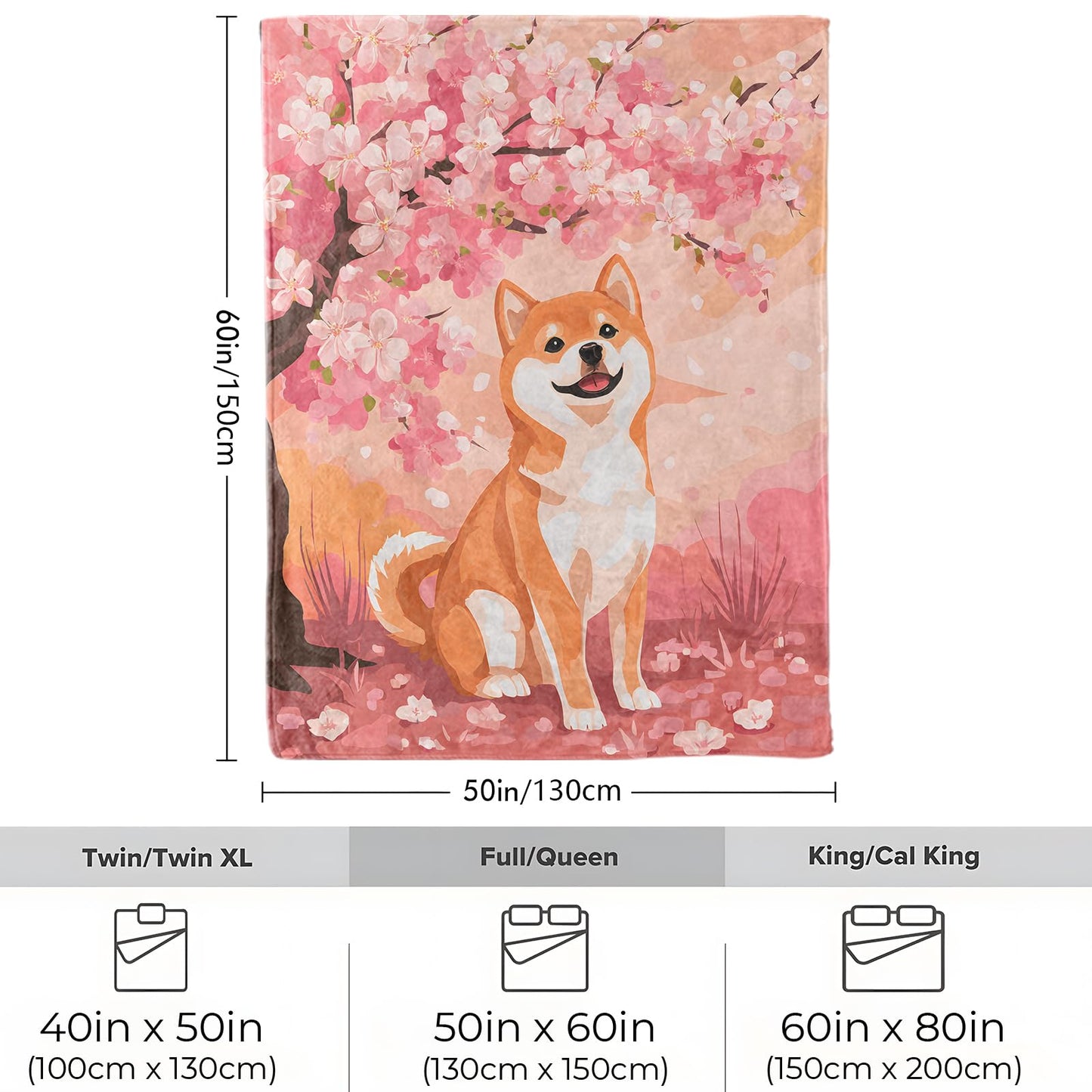 VOPNXLT Cute Shiba Inu Blanket, Soft Cozy Lightweight Adorable Dog Cherry Blossoms Throw Blanket for Girls Women Kids, Pink Aesthetic Sofa Couch Bed 50x60 Inch Flannel Blankets for Travel Decor Gifts