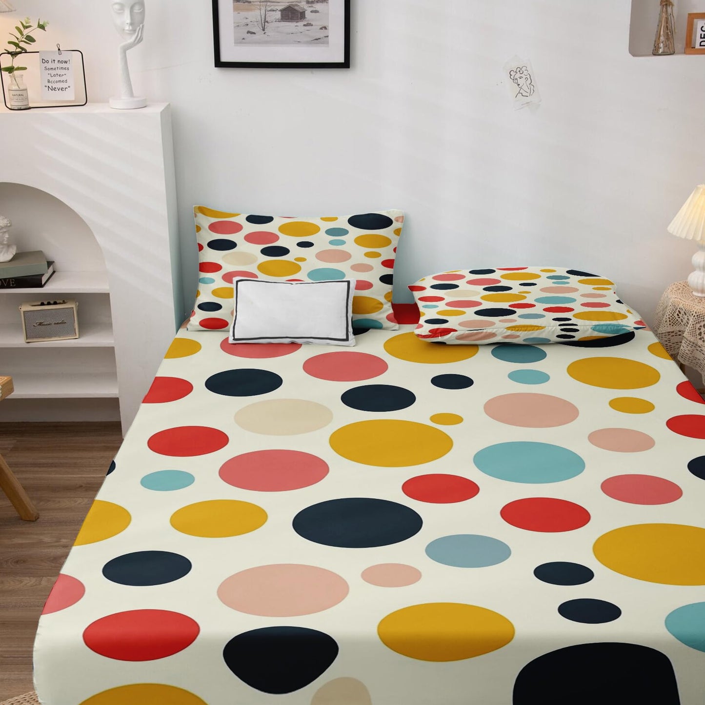 zcsm Polka Dot Sheets Queen Size - Colorful Polka Dots Bed Sheets, Soft Microfiber & Deep Pocket & Wrinkle Free Patterned Bedding Sheets & Pillowcases, 1 Fitted Sheet, 1 Flat Sheet, 2 Pillow Cases