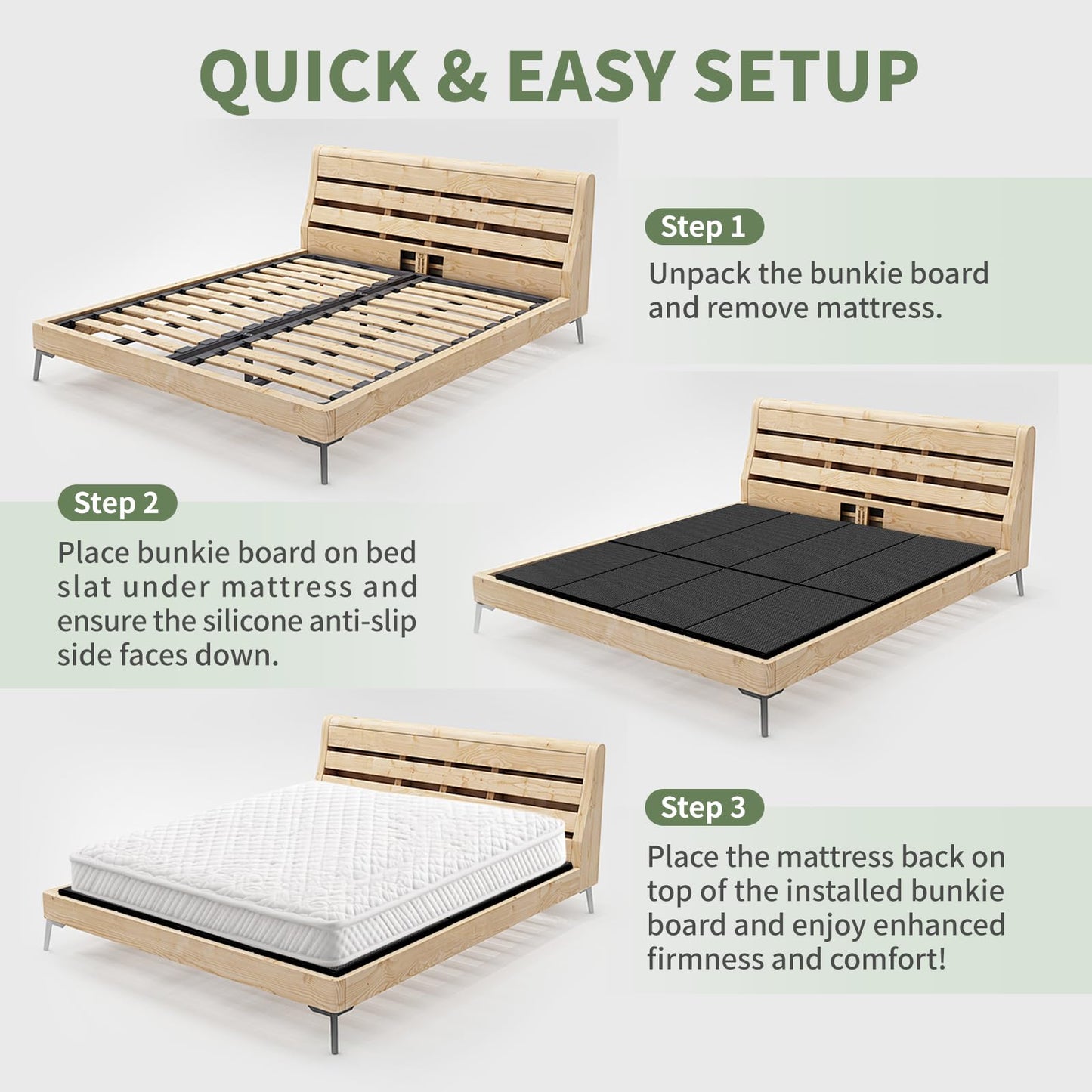 Voyla Upgraded S-Curved Rib Bunkie Board King Size 76"x 80" 10mm Heavy Duty Under Mattress Bed Support Slats - Breathable, Noise Minimizing, Moisture Resistant Bunkieboards