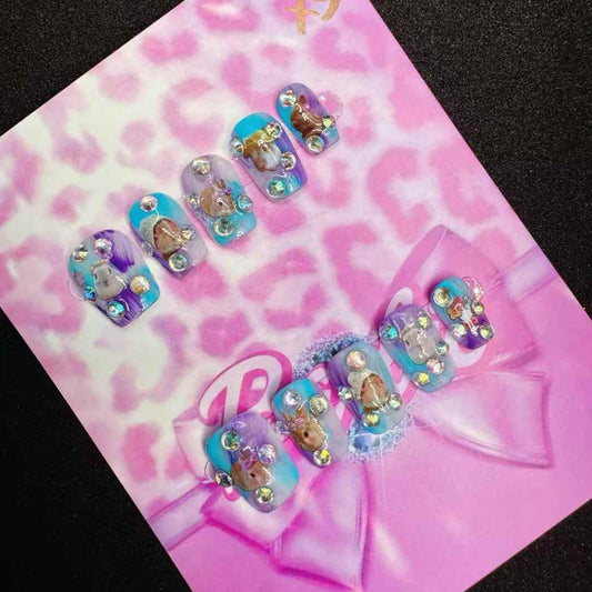Short Fake Nails Gothic Press on Nails Handmade 3D Nail Art Jewelry Design Luxury Size S