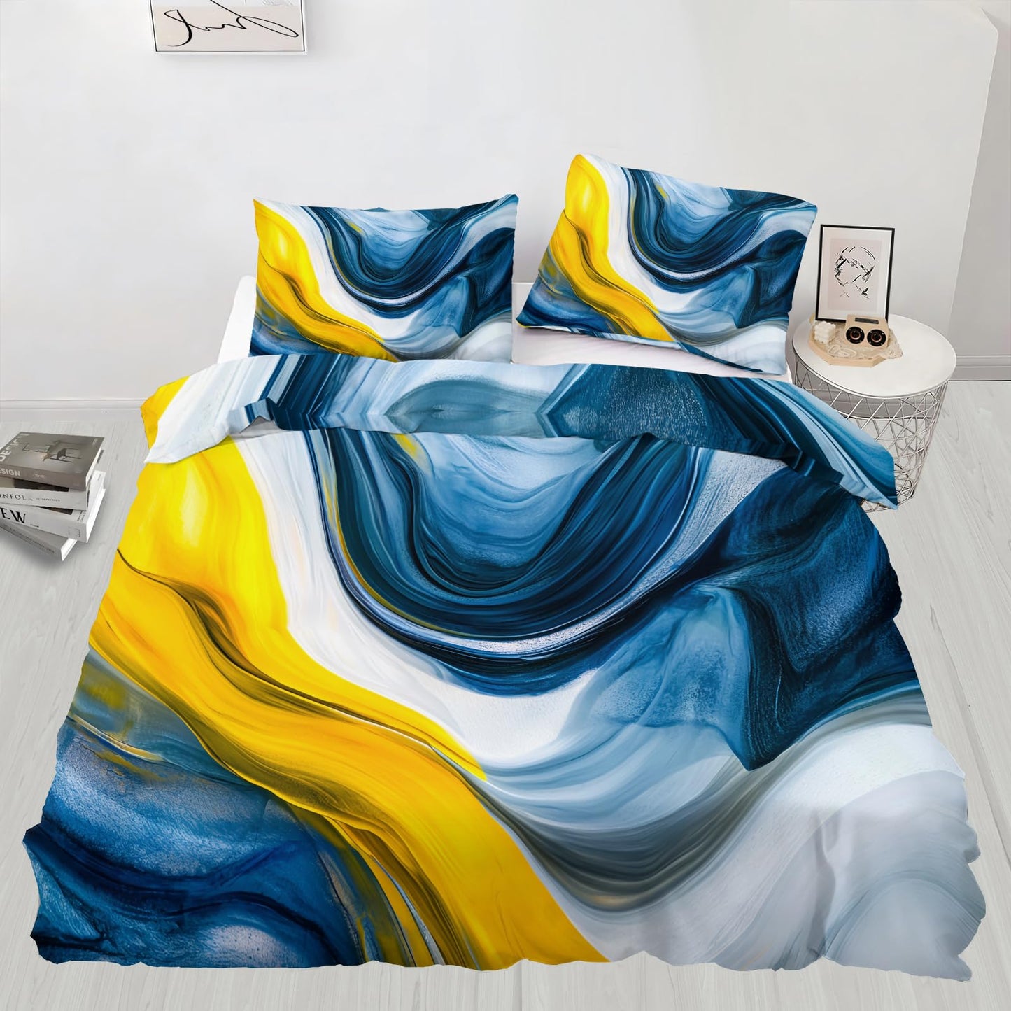 Twin Size Duvet Cover Fluid Art Print Duvet Cover Abstract Comforter Cover Abstract Waves Bedding Kids Room Bedding Decor (Reversible Printing)