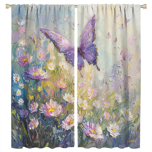 SOPIYRIO Watercolor Butterfly Window Treatment Curtain, Abstract Flowers Field Animals Blackout Rod Pocket Windows Door Drapes for Bedroom Living Room Home Decor 2 Panels 21 W x 45 L inch