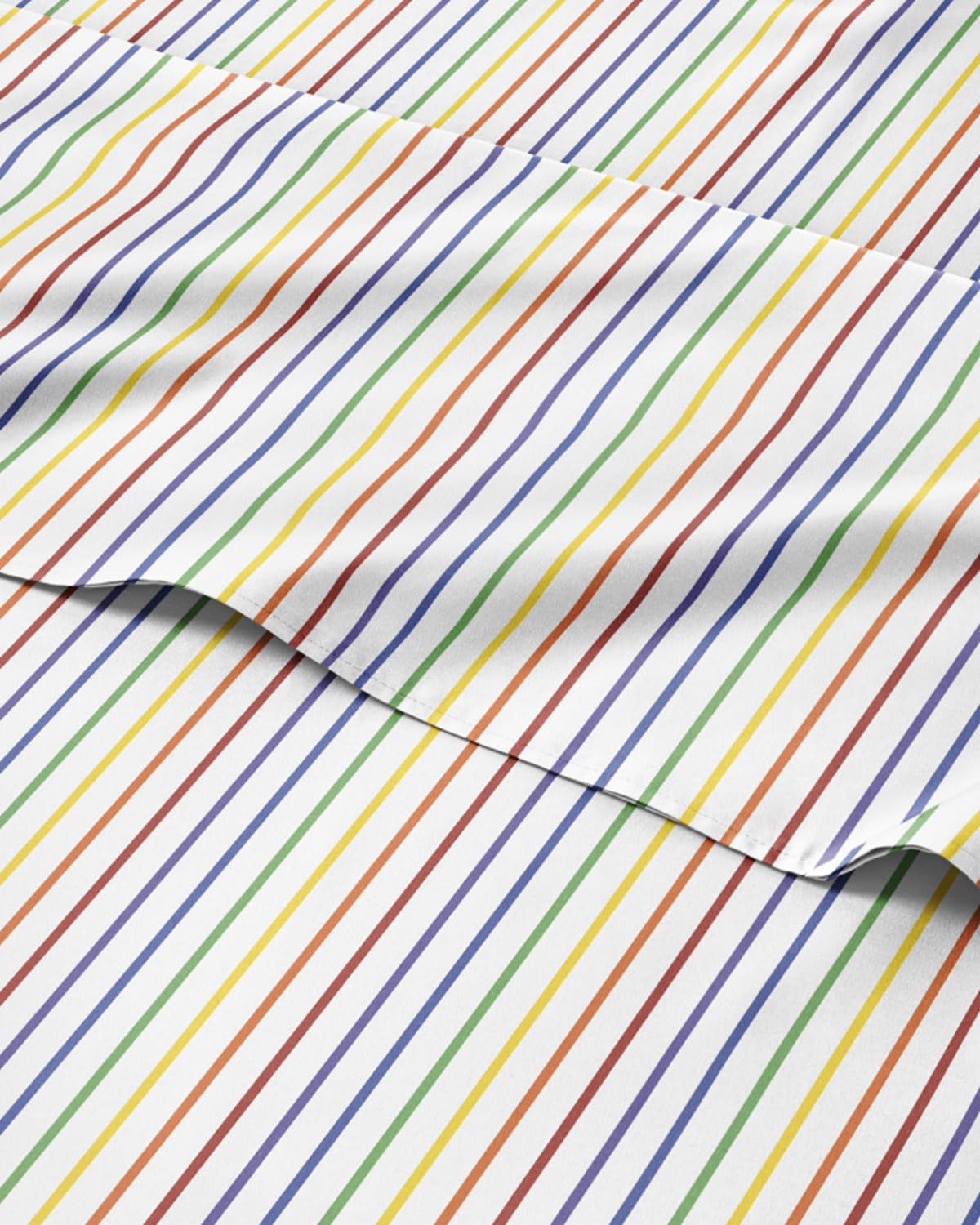 Rainbow Striped Sheet Set - Colorful Striped Bed Set - 1 Flat & 1 Fitted Sheet & 2 Pillowcases w/ Deep Pockets - Wrinkle & Fade Resistant - Soft, Breathable and Cooling - Rainbow Bedding - Queen Size