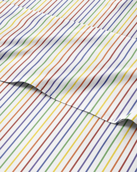 Rainbow Striped Sheet Set - Colorful Striped Bed Set - 1 Flat & 1 Fitted Sheet & 2 Pillowcases w/ Deep Pockets - Wrinkle & Fade Resistant - Soft, Breathable and Cooling - Rainbow Bedding - Queen Size