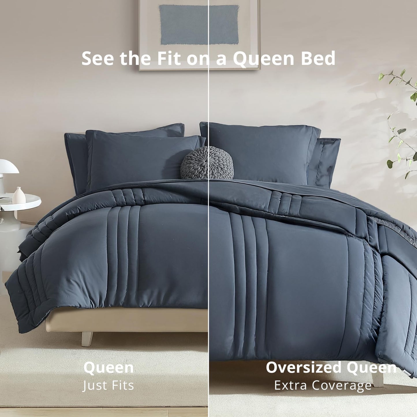 Monbix Queen Comforter Set - 7 Pieces Blue Gray Bed in a Bag Queen Bedding Sets with Comforters, All Seasons Comforter Bed Set with Sheets,Pillowcases & Shams