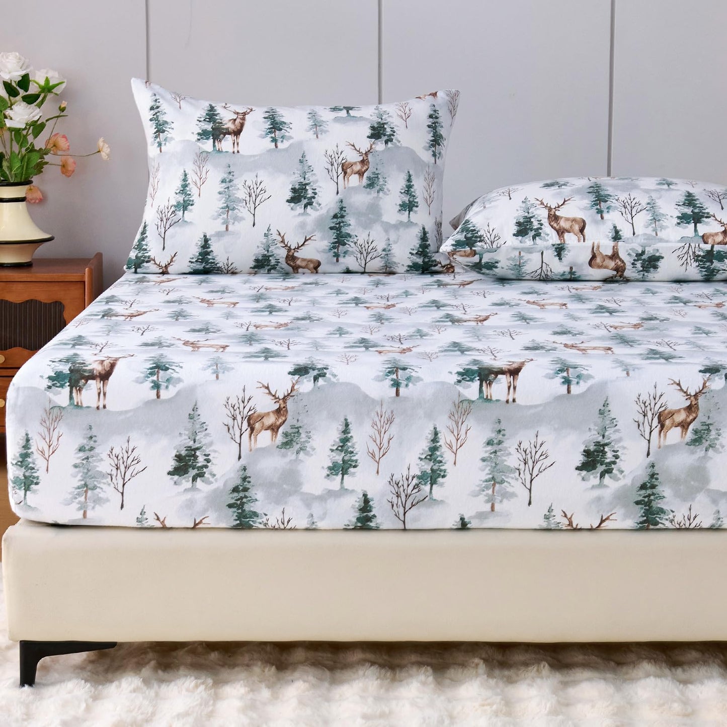 LANYETON 100% Cotton Flannel Fitted Sheet Only, Ultra Soft Cozy Warm Fitted Bottom Sheet for All Season, 16" Deep Pocket, King
