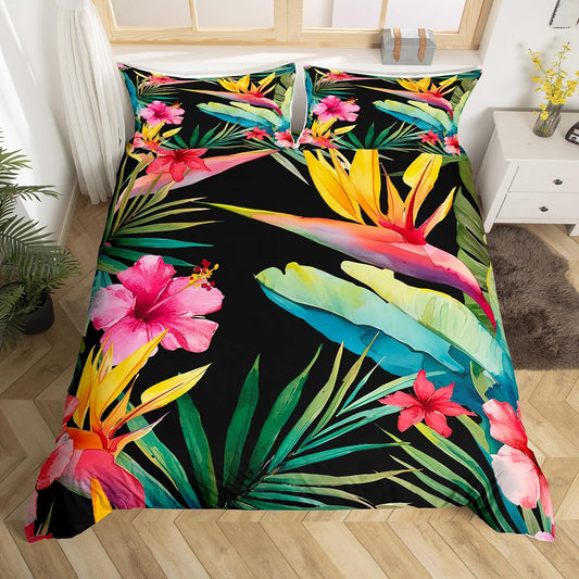 Erosebridal Tropical Duvet Cover Set Tree Bedding Sets for Kids Teens Green Plant Palm Leaves Duvet Cover Set Jungle Botanical Leaf Quilt Bed Cover with 2 Pillow Cases for Bedroom Decor,King