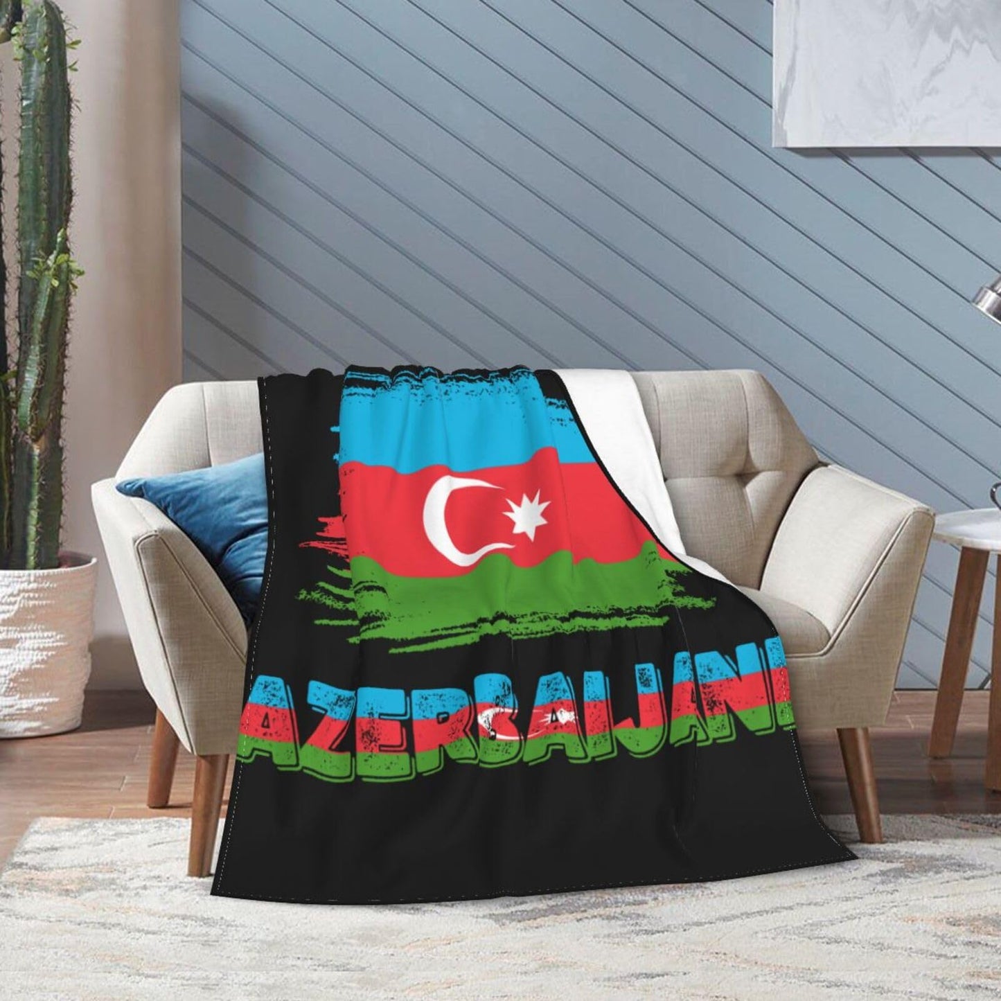 Azerbaijani Flag Blanket Throw Blanket for Couch Sofa Plush Fleece Bed Blankets Lightweight Comfy Flannel Ultra-Soft Warm Blankets for Home Camping Travel Gift 80"X60"