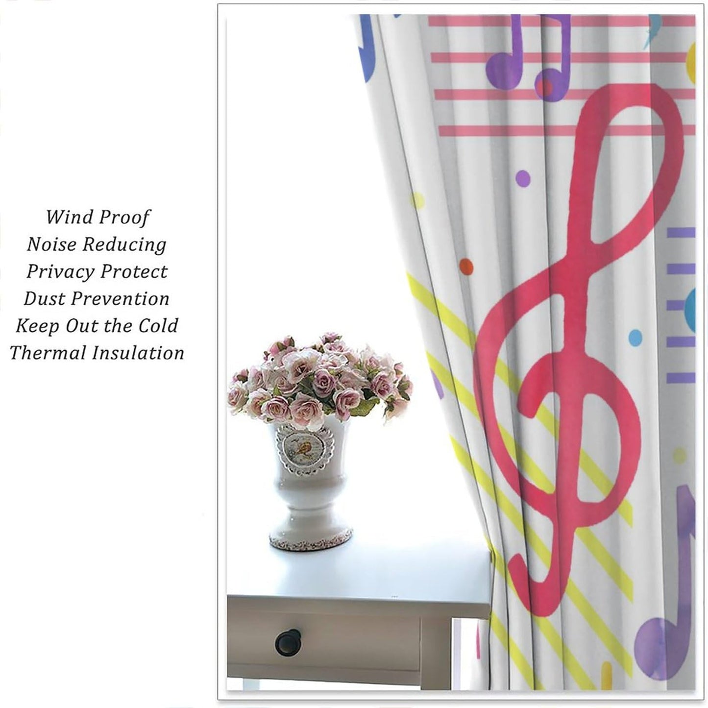 Cool Musical Theme Notes Curtains - Colorful Abstract Modern Music Symbol Print Window Drapes Room Darkening Blackout Curtains Thermal Insulated Rod Pocket Curtains for Bedroom 2 Panels 45"L x 21"W