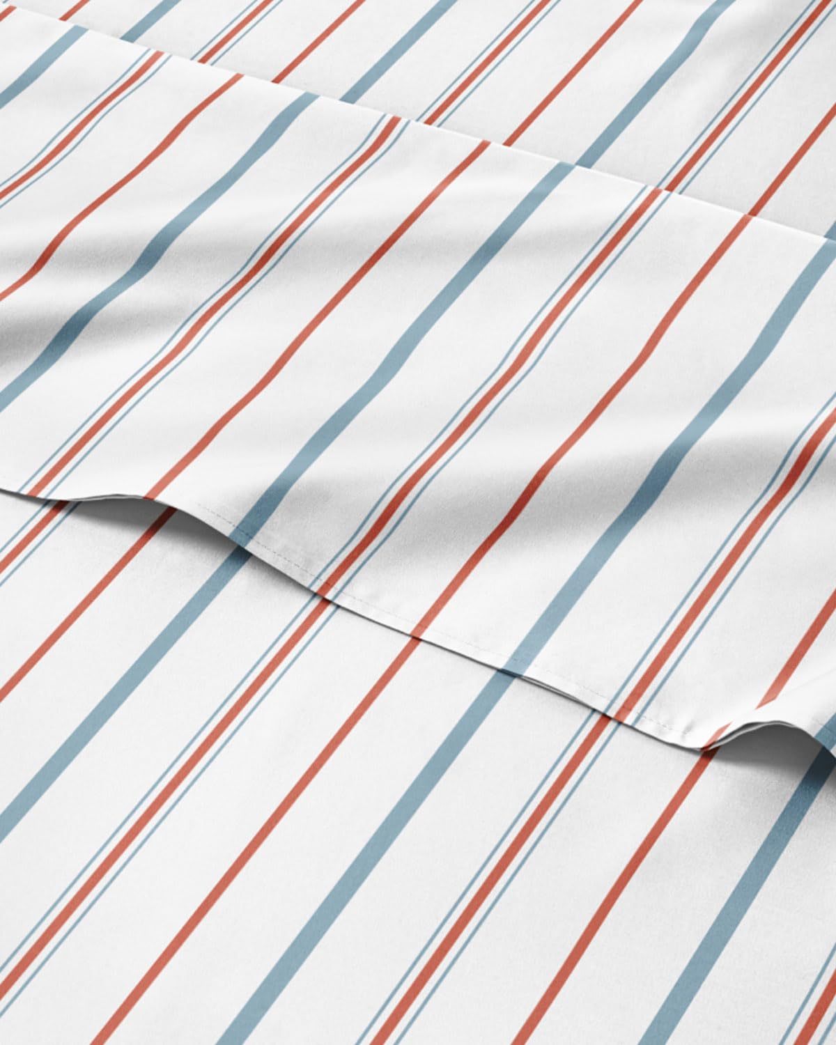 Striped Sheets - Red & Blue Striped Sheets - 1 Flat & 1 Fitted & 2 Pillowcases w/ Deep Pockets – Comfy, Wrinkle & Fade Free - Soft, Breathable & Cooling – Luxury Pinstripe Bedding - Full Size Bed Set