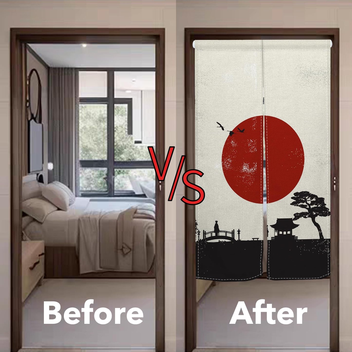 Leowefowa Japanese Doorway Curtain Noren Traditional Japan Feng Shui Window Treatment Ink Warrior Sun Printed Door Tapestry for Wall Hanging Bedroom Divider Kitchen Home Bar Decorations, 33.5"x 70.9"