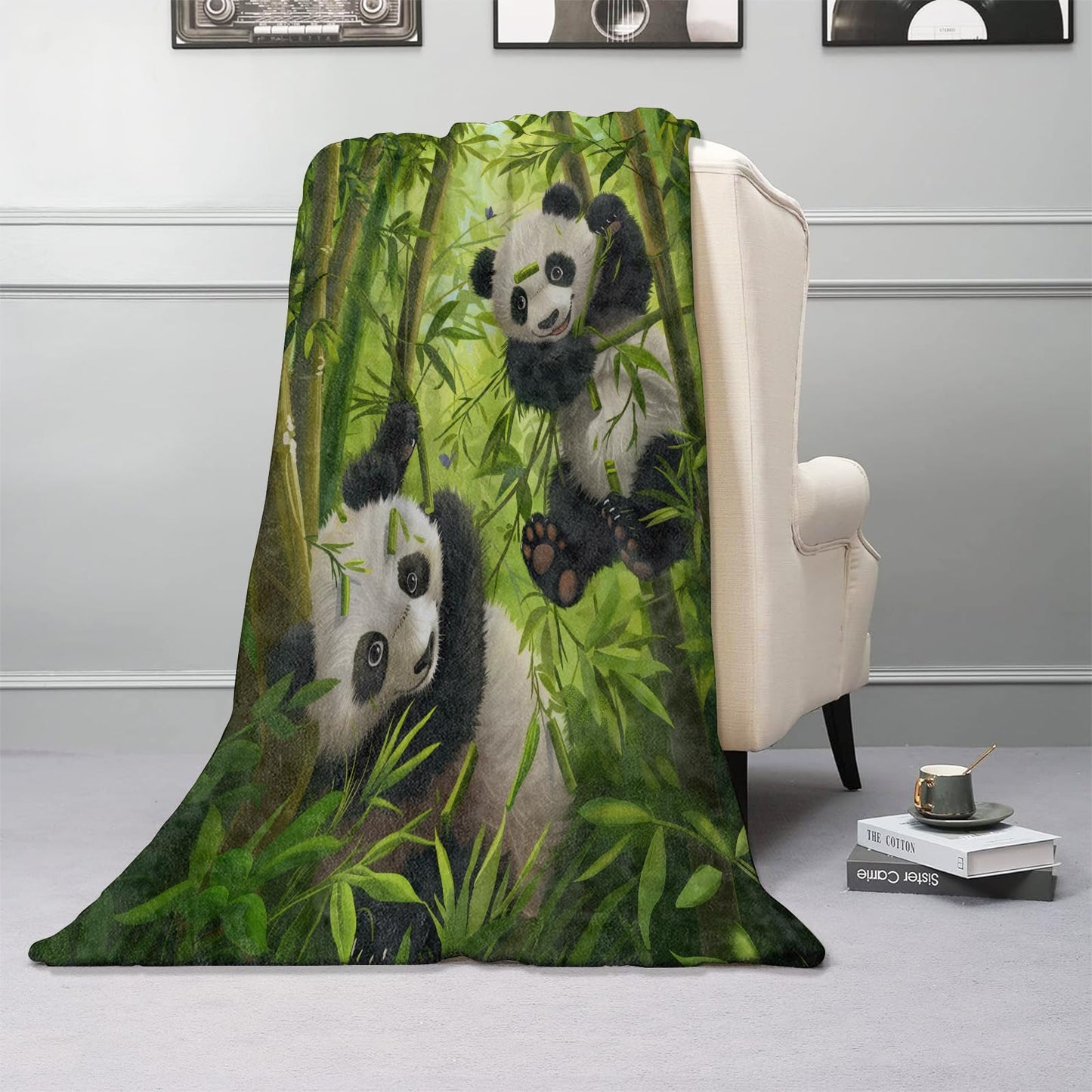 Kibue Funny Pandas Blanket Warm & Cozy Flannel Throw Blanket - Soft Plush Lightweight Blankets for Travel, Sofa, Bedroom, Office, Home Decor for Adults Kids Women 60"×50"