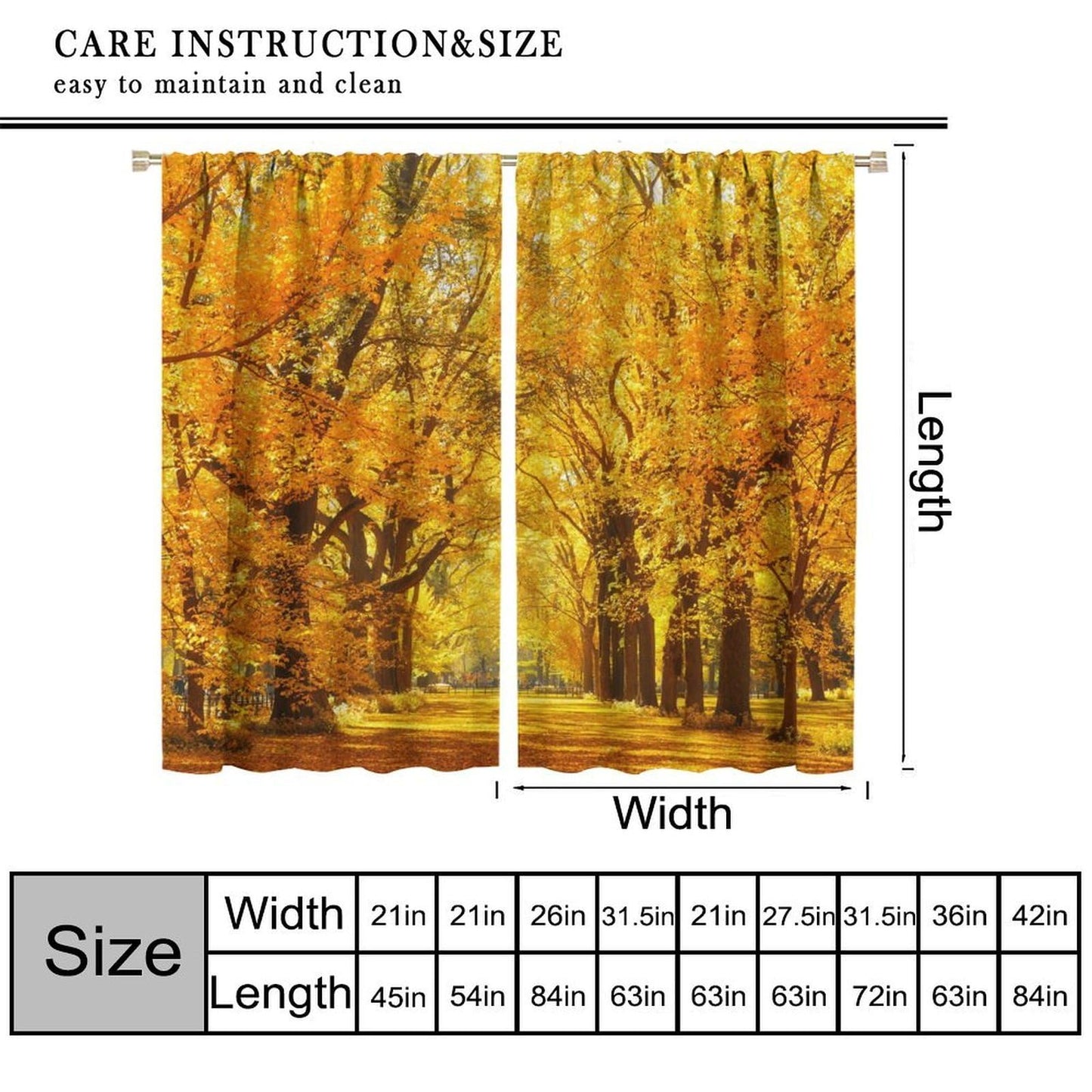 Nanacur Fall Forest Landscape Curtains, Fall Maple Leaves Tree Nature Autumn Season Rod Pocket Window Treatment for Living Bedroom Office Cafe Kitchen Drapes 41" W X 45" L (No Blackout)