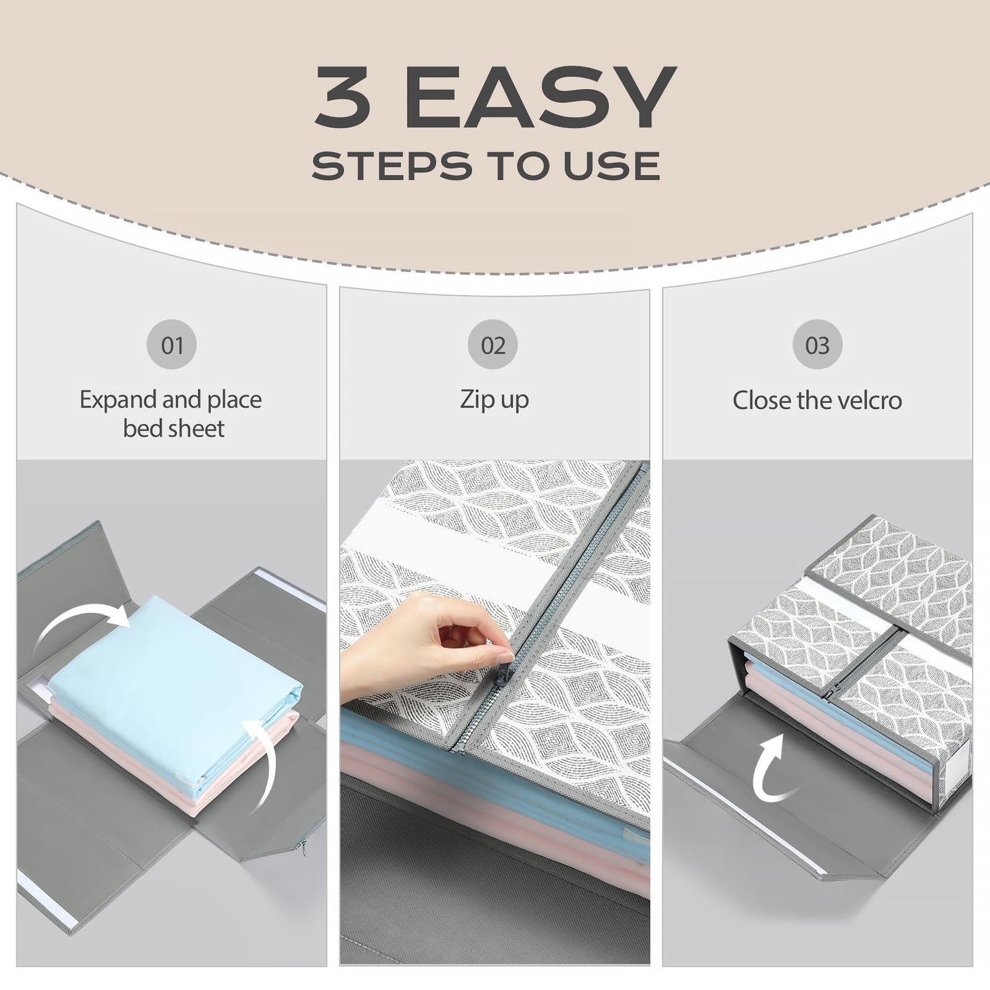 Yecaye 8 Pack Sheet Organizers and Storage with Clear Window and Label, Foldable Bed sheet Organizer for Linen Closet, Fabric Bedding Storage Box for Duvet Covers, Pillowcases, Queen & King Size, Grey