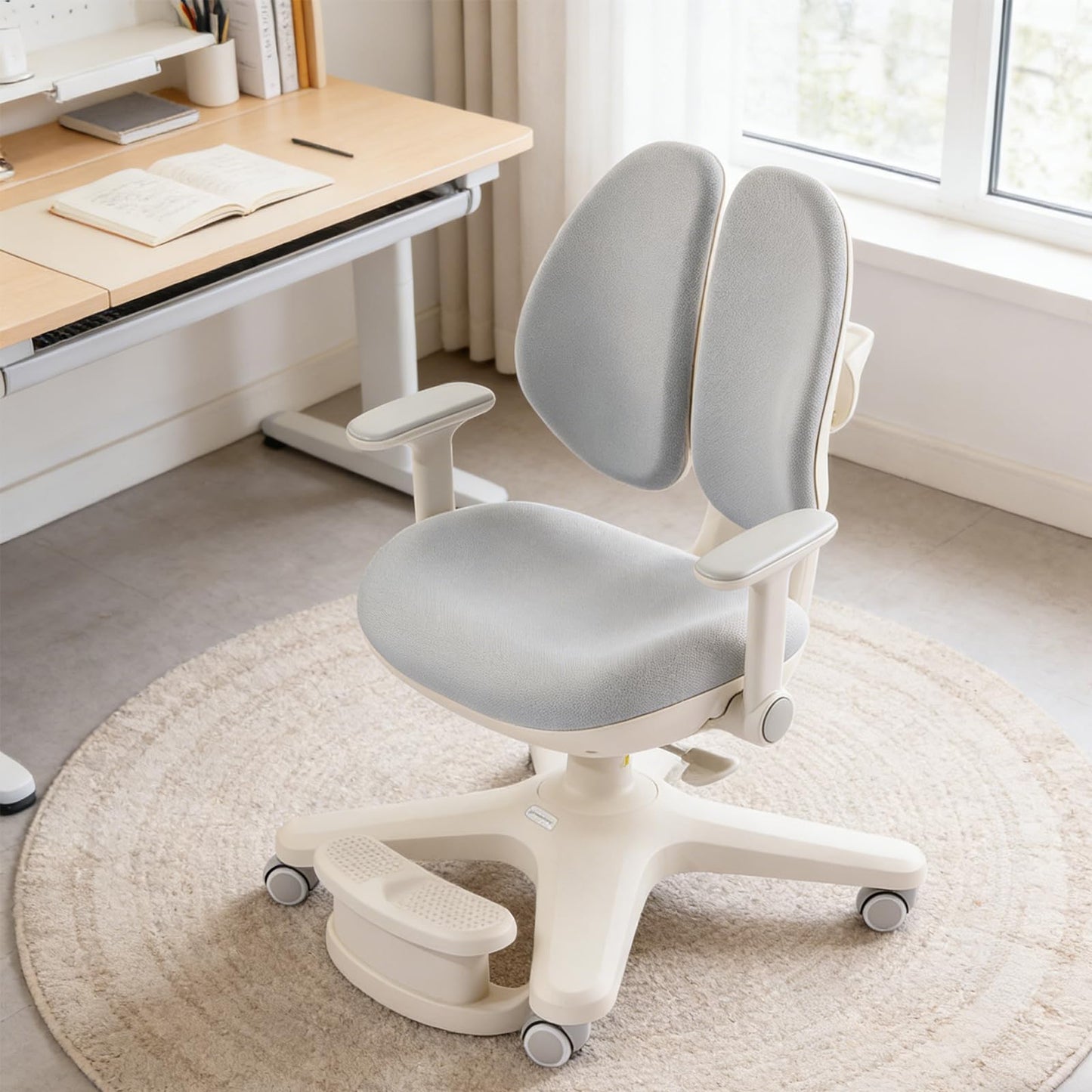 Ergonomic Kids Desk Chair with Adaptive Back Support, Adjustable Footrest, and 90° Flip-Up Armrests — Breathable Study Chair for Ages 3-12, Fits Home Office and Bedroom