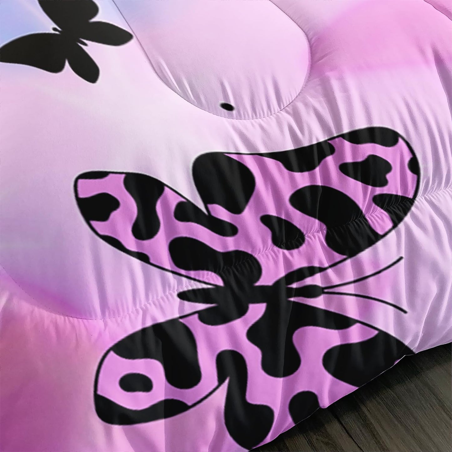 UEVBF Beautiful Butterfly Comforter Set Queen Size,Spotted Butterfly Printed Bedding Set for Kids Girls Women Room Decor,Rainbow Aesthetic Toddler Bedding Sets for Girls with 2 Pillowcases.