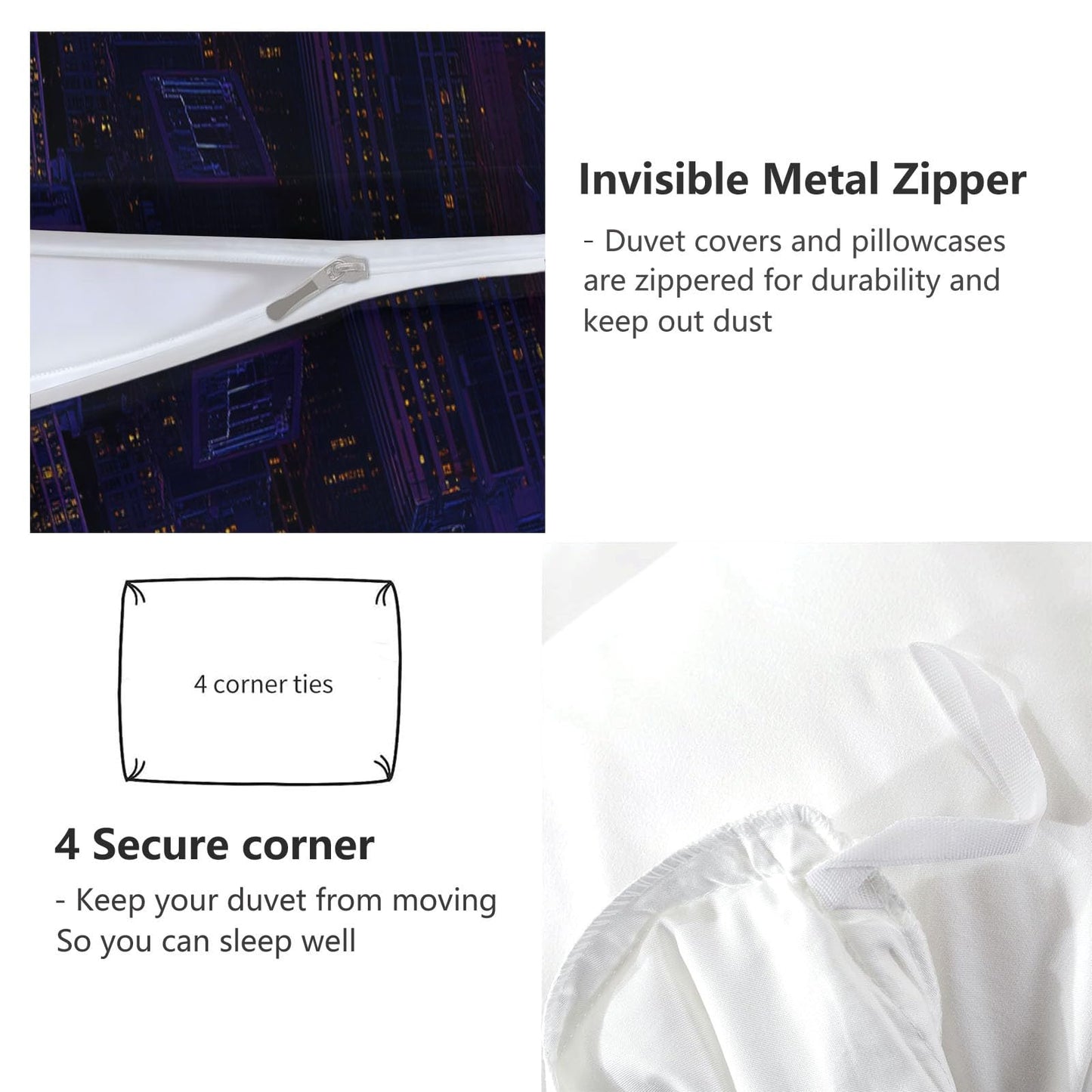 Super Soft Cityscape Duvet Cover Set Twin Size, Neon Art Skyscrapers Bedding for Kids Boys Girls Teens - Breathable and Anti-Allergic Soft Comforter Cover 2 Pillow Shams