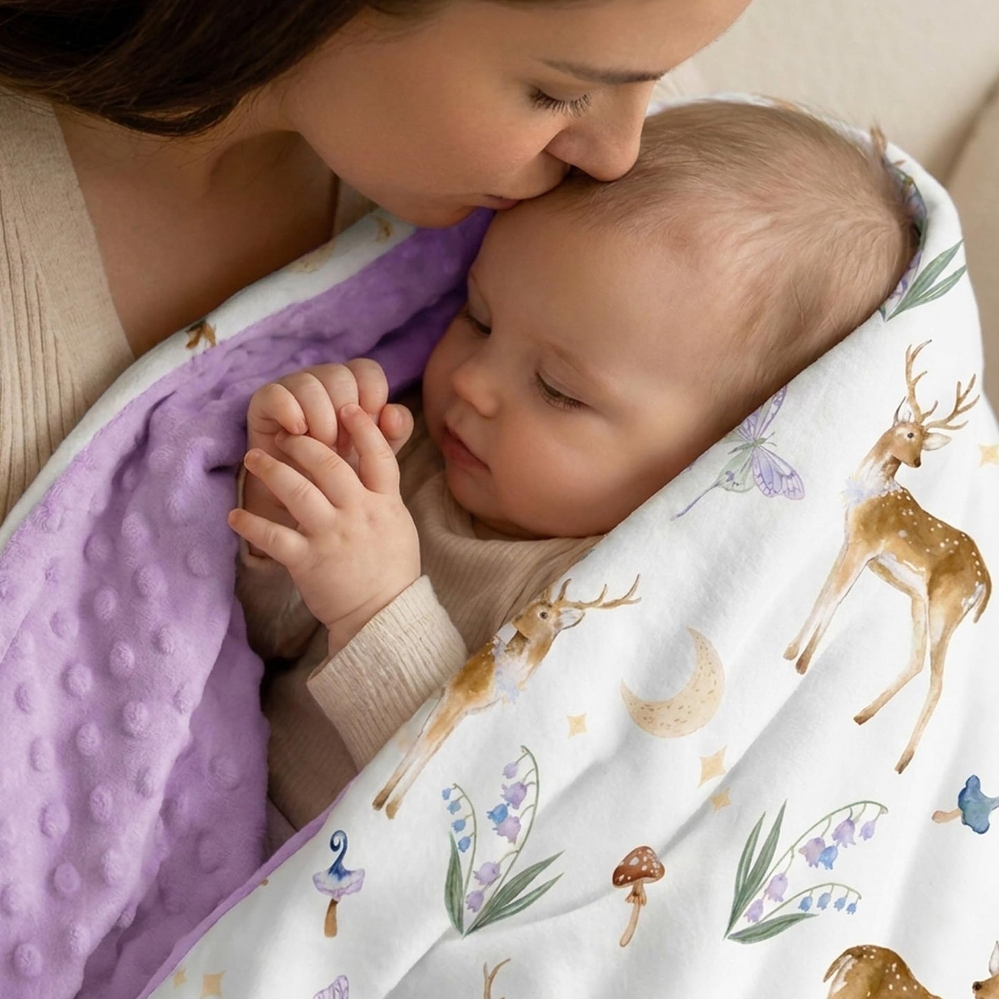 CIVARUA KIDS Baby Blankets for Girls Boys, Purple Deer, 30x40 | Soft Cozy Fleece Receiving Blanket for Newborn & Toddler, 3D Minky Dotted Backing, Breathable for Crib, Stroller & Tummy Time
