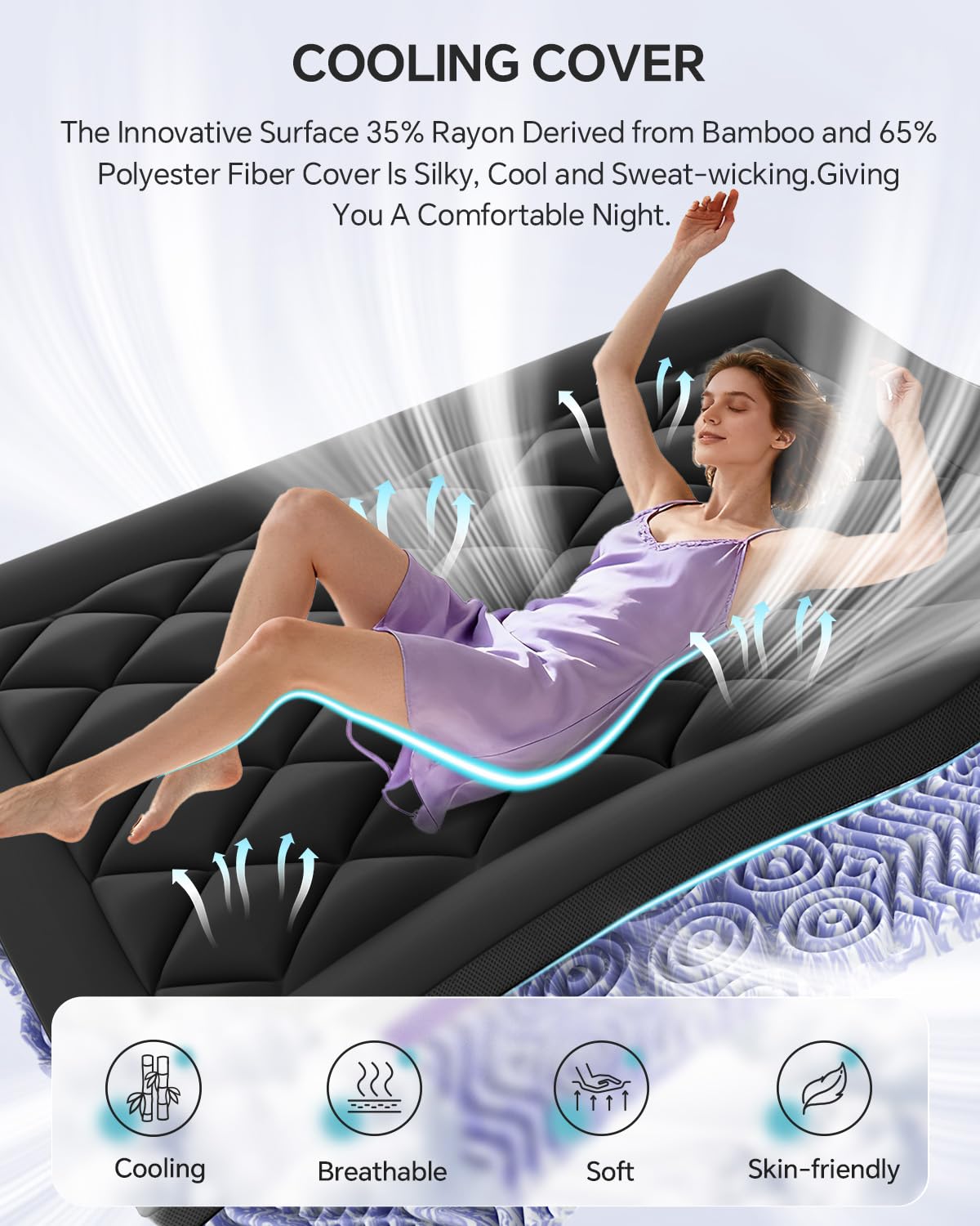 ChiXpace Dual Layer 4 Inch Memory Foam Mattress Topper Queen - 2 Inch Gel Memory Foam and 2 Inch Pillow Top Mattress Pad, 7-Zone Egg Crate 2-in-1 Design (Black-White)
