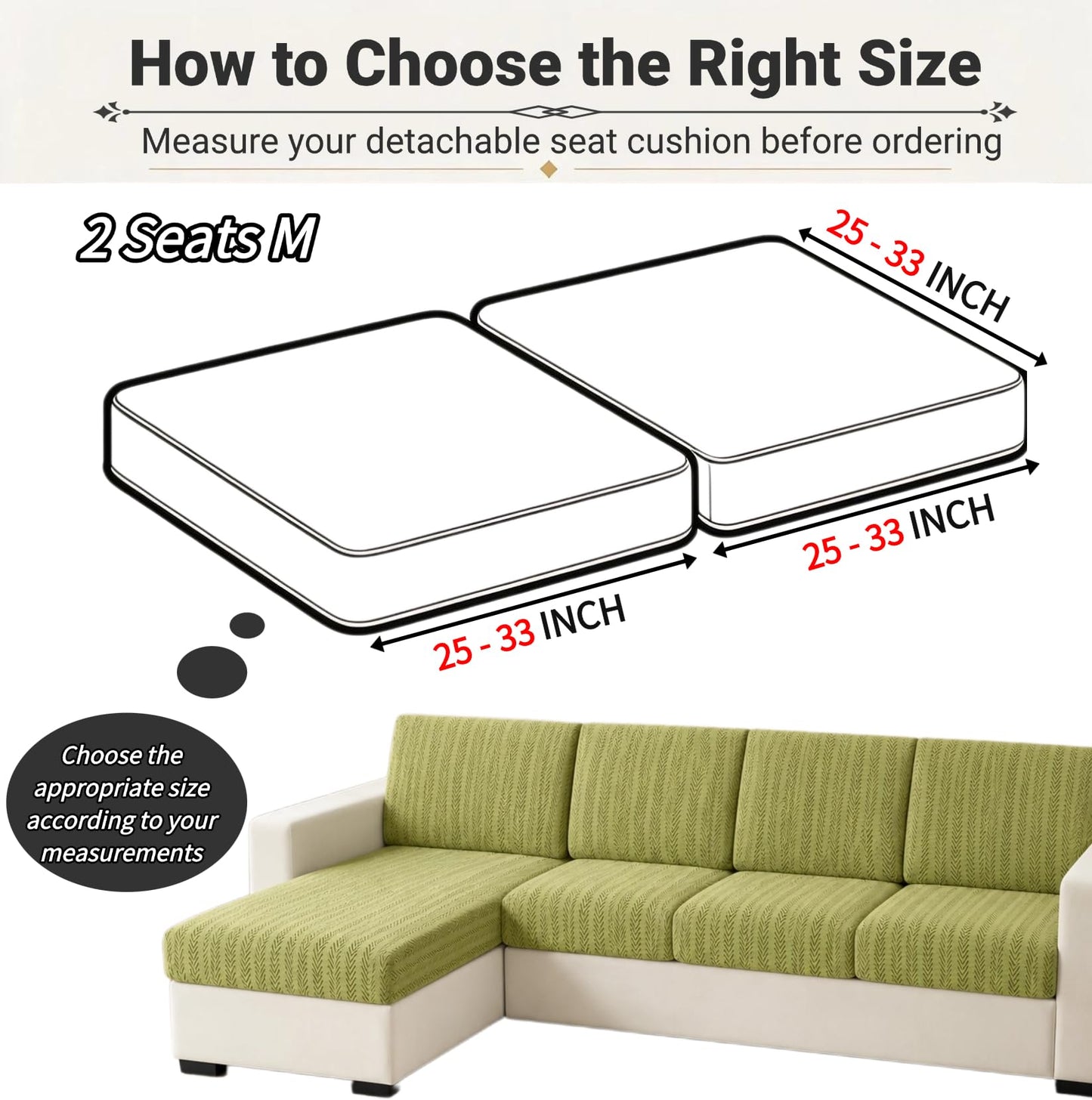 DiiuuAII Couch Cushion Covers, Stretch Anti-Slip Couch Covers for Sectional Sofa with Adjustable Buckle Washable Pet Friendly Furniture Protector(Linen White,2 Seat Cover M)