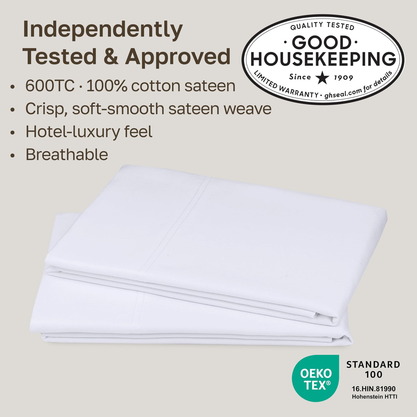 CALIFORNIA DESIGN DEN Luxuriously Soft Hotel Quality 600 Thread Count, 100% Cotton Set of 2 Cases, Crisp & Cool White Standard Pillow Cases Fits Standard & Queen Pillows (Bright White)