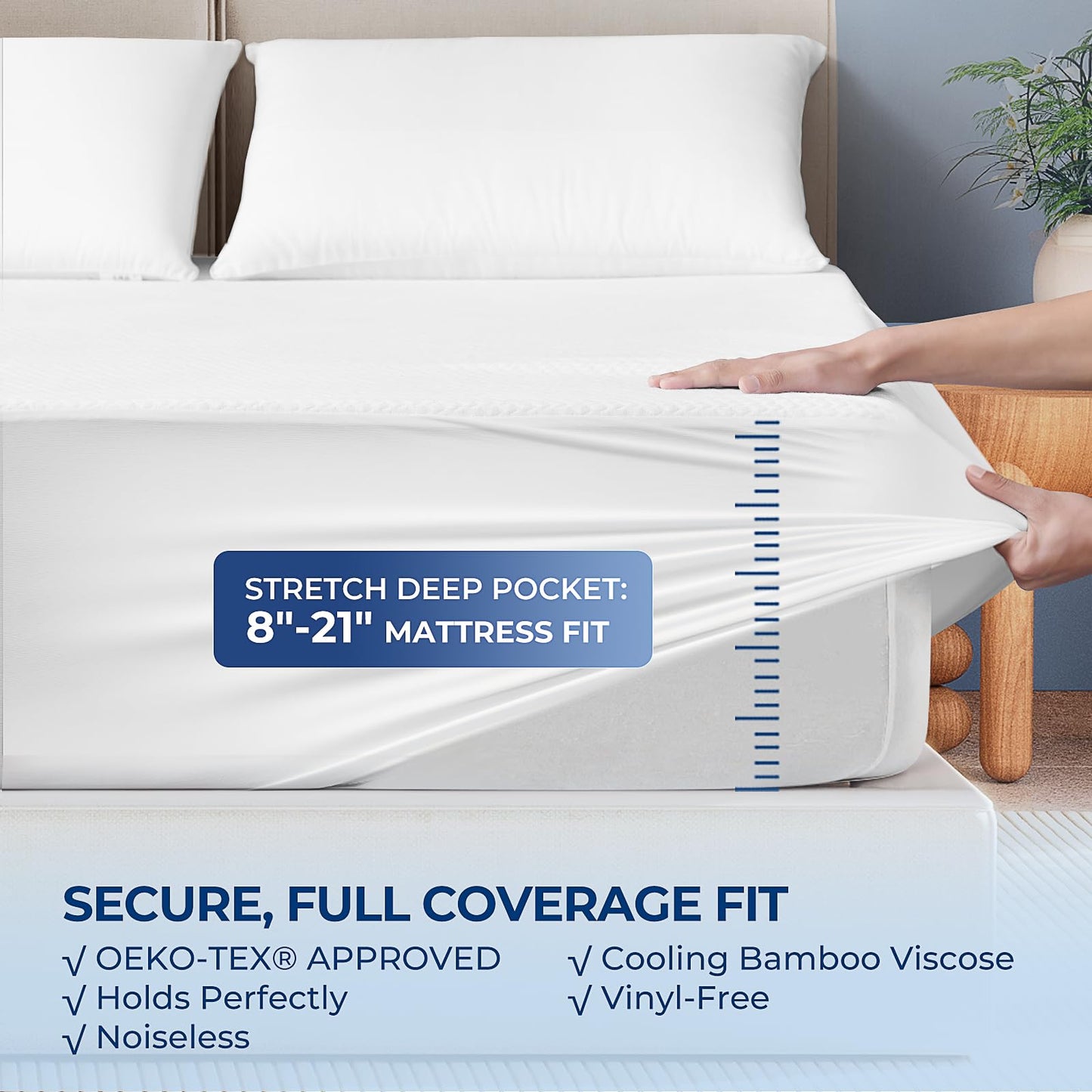 TASTELIFE King Size Waterproof Mattress Protector, 3D Air Fabric Cooling King Bed Mattress Protector, Breathable Fitted Mattress Cover with Deep Pocket, Fits 8 to 21 Inch Mattress