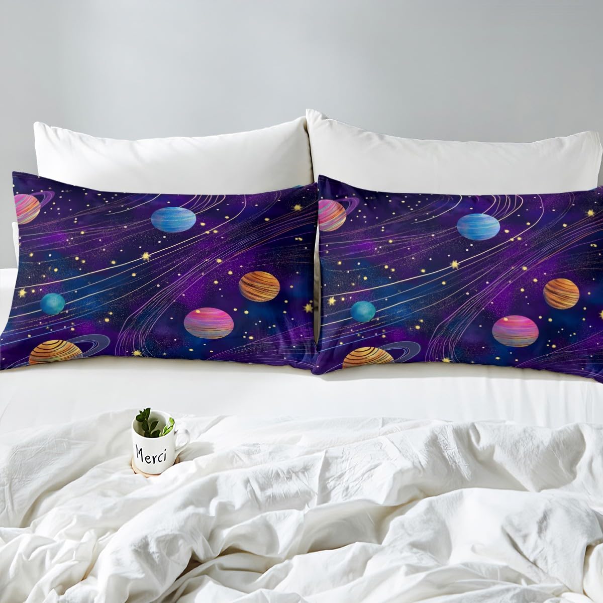 Erosebridal Galaxy Bed Sheet for Kids Boys Girls,Out Space Sheet Sets Full Size,Glowing Neon Solar System Bedding Set,Gradient Nebula Fitted Sheet Flat Sheet 2 Pillowcases Bedroom Decor