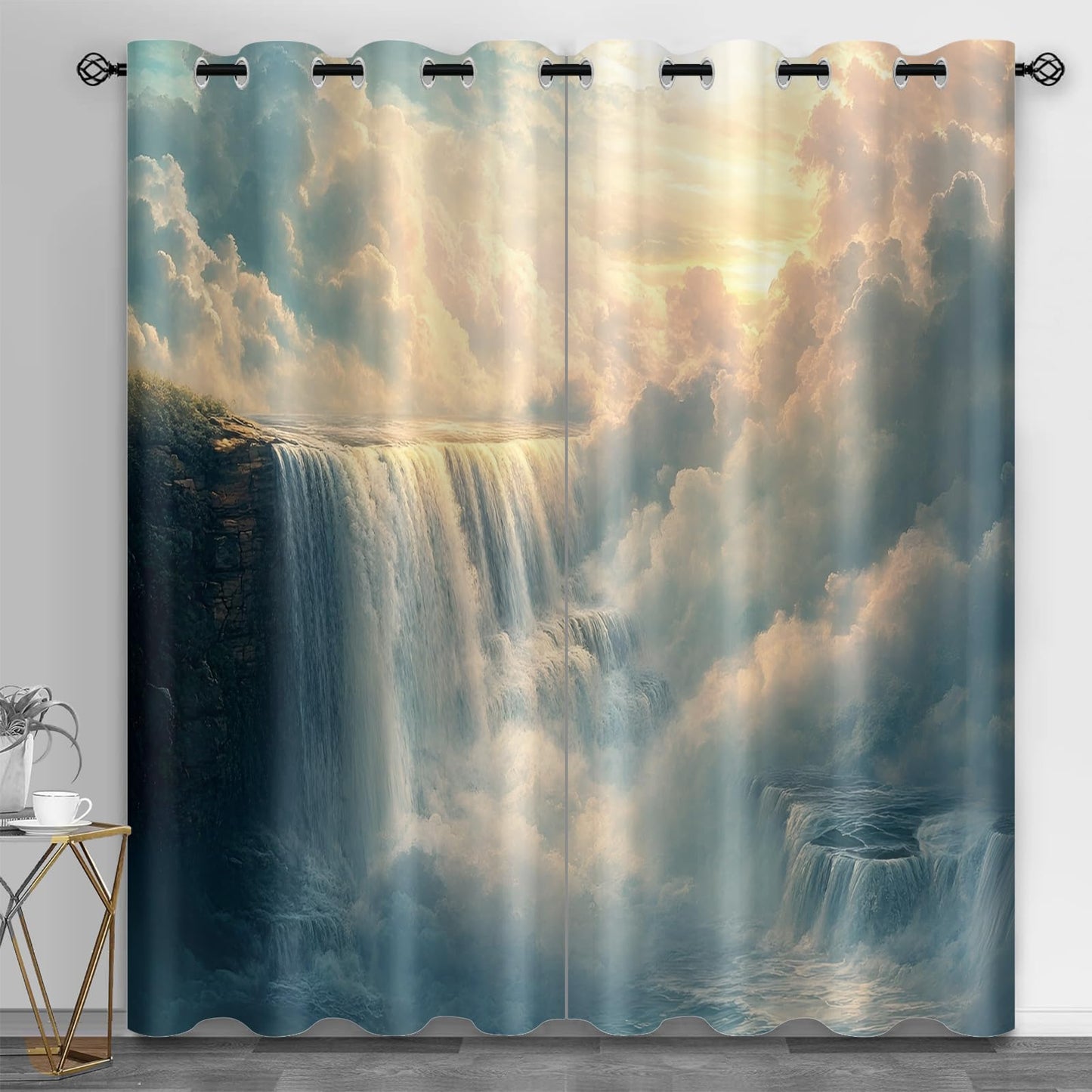 XAFIAUR Waterfall Landscape Blackout Curtains Fantasy Sky Print Curtain, Natural Landscape Drapes for Kids Bedroom Play Room 2 Panels Darkening Grommets Window Treatment 31.5" W x 45" L x2