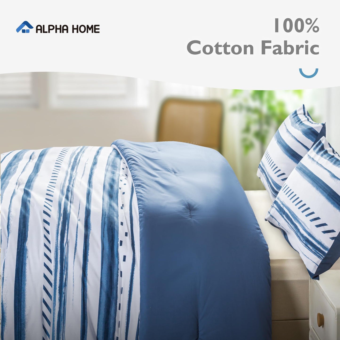 ALPHA HOME Comforter Set King Size, Nautical Style All Season Bedding Set, Comfortable Fluffy Comforter Set with 100% Cotton Fabric (1 Comforter, 2 Pillowcases)