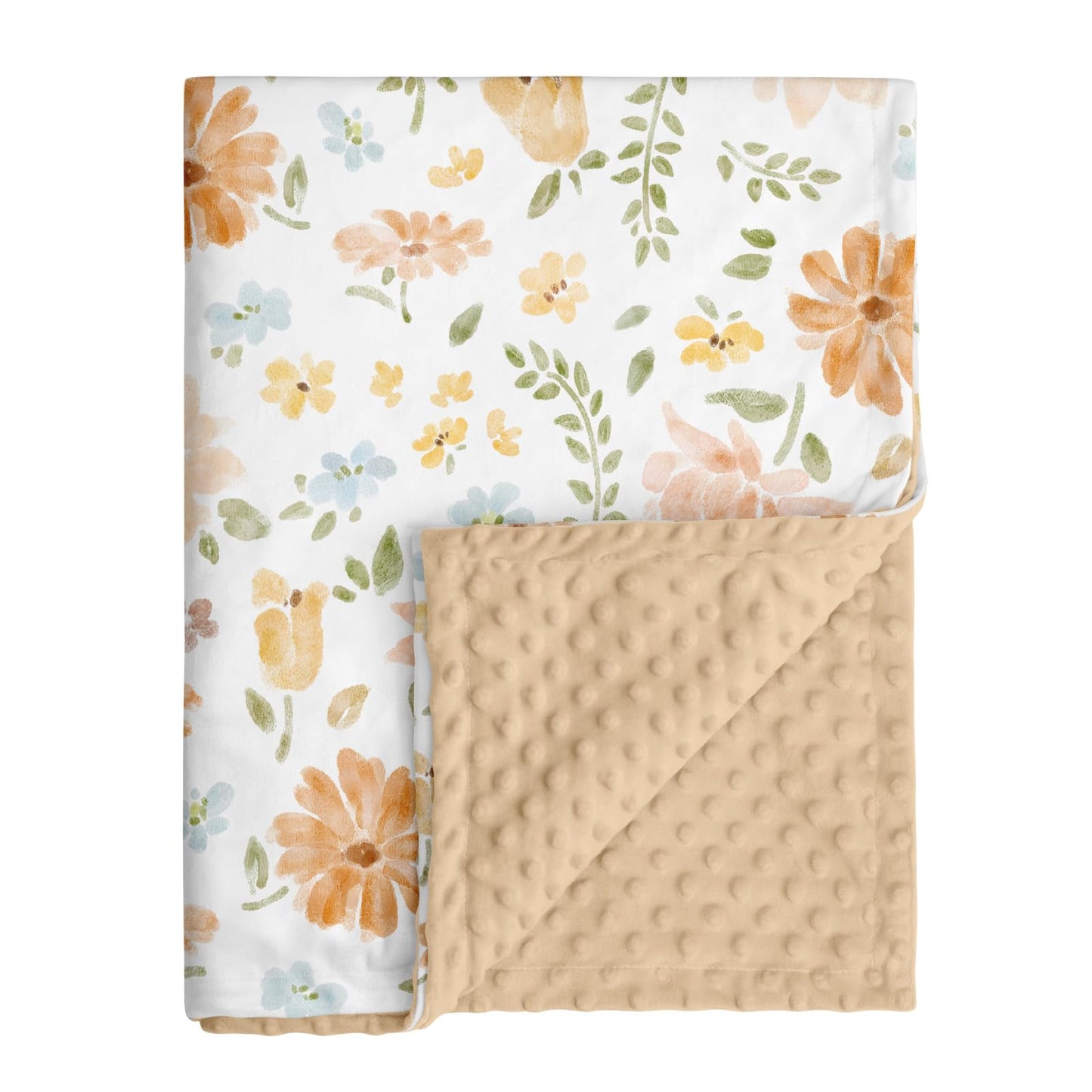CIVARUA KIDS Baby Blanket for Girls, Soft Cozy Nursery Minky Blanket with Double Layer Dotted Backing for Infant Toddler in Crib Stroller, Cute Floral Orange Blanket, 30x40 Inches