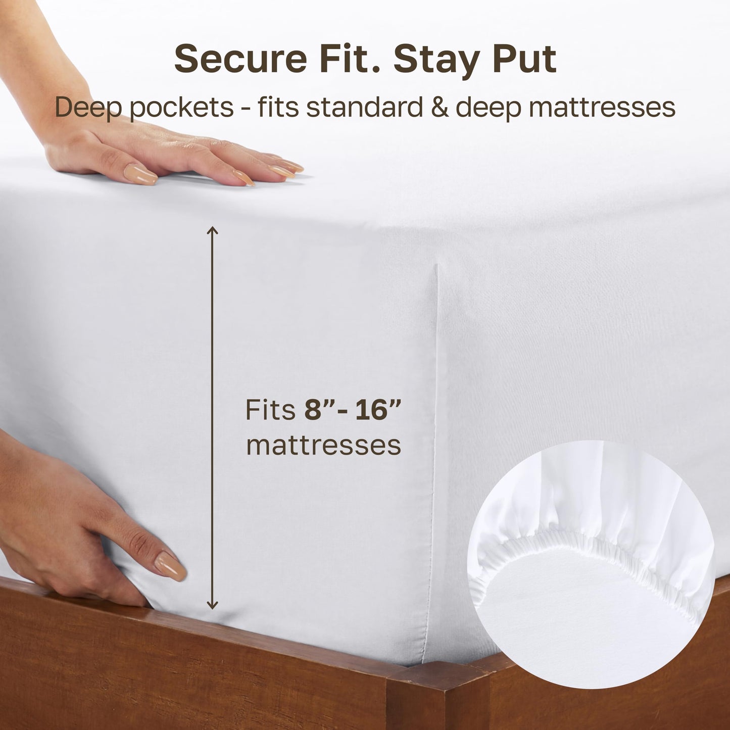 California Design Den Queen Size Fitted Sheet Only - 100% Cotton, 600 Thread Count, Soft Deep Pocket Bottom Fitted Sheet, Sateen Weave, Premium-Feel Bedding, Featuring Foot Side Indicator - White