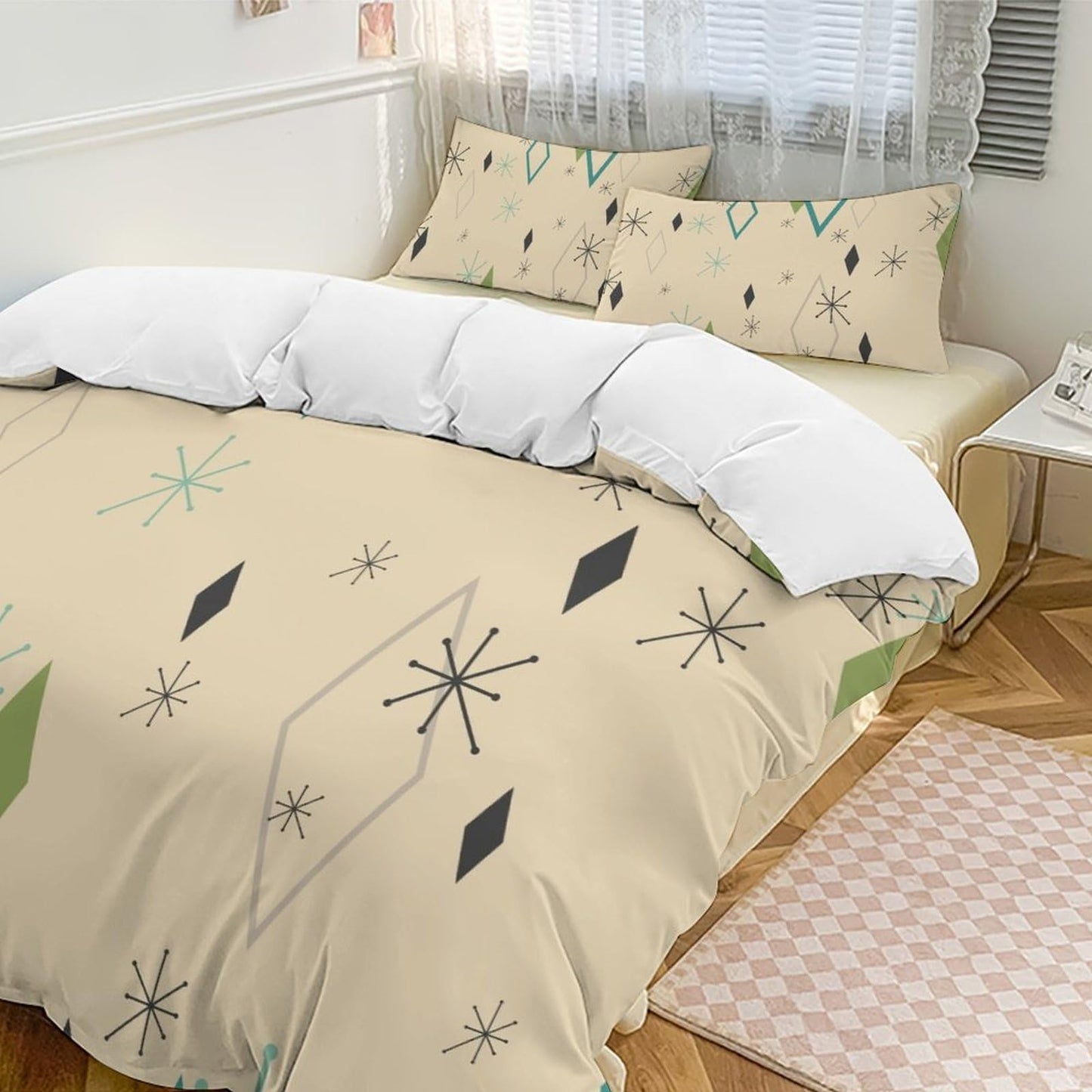 Focusbrite Modern Mid Century Duvet Cover, Vintage Geometry Bedding Sets Soft Comforter Cover，Aesthetic Abstract Art Bedding 3 Piece (1 Duvet Cover 86"x70" + 2 Pillow Sham 20"x30")