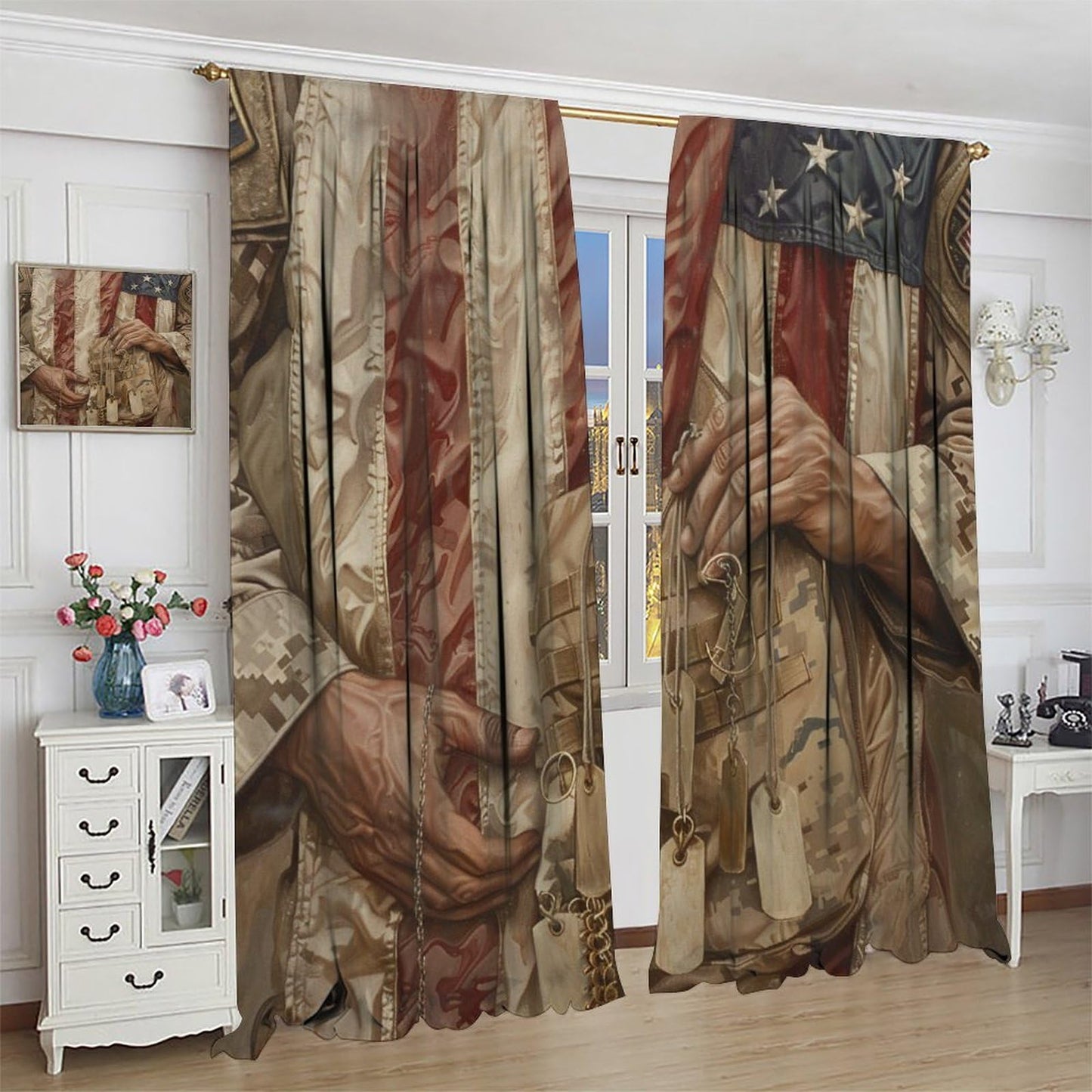 TOWINSFB Military Soldier American Flag Blackout Curtains for Living Room Bedroom, Retro Camouflage USA Patriotic Window Curtains Rod Pocket Thermal Insulated Window Drapes, 2 Panels, Each 21W x 63L