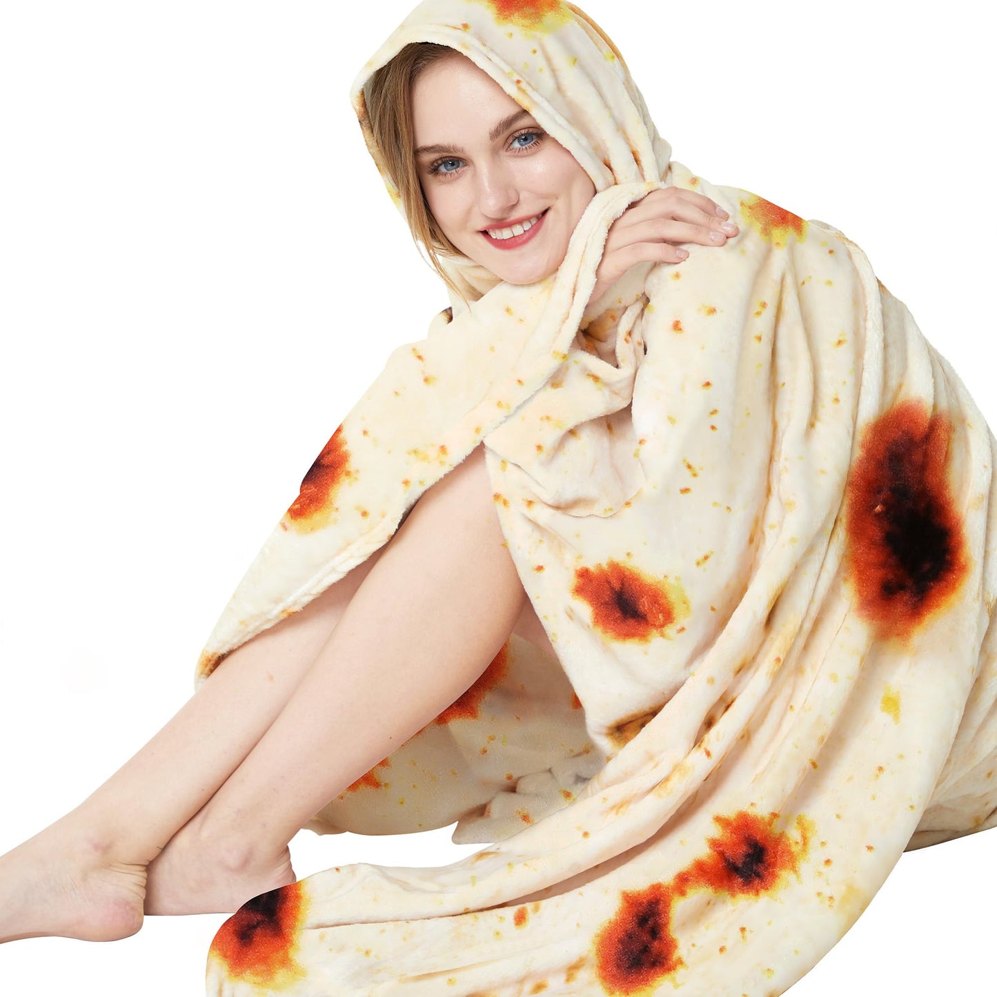 LetsFunny Burrito Tortilla Throw Blanket for Couch, Double Sided Burrito Taco Tortilla Wrap Blankets, Funny Realistic Flannel Food Round Blankets, Christmas Birthday Gifts for Women Men Teen 47in