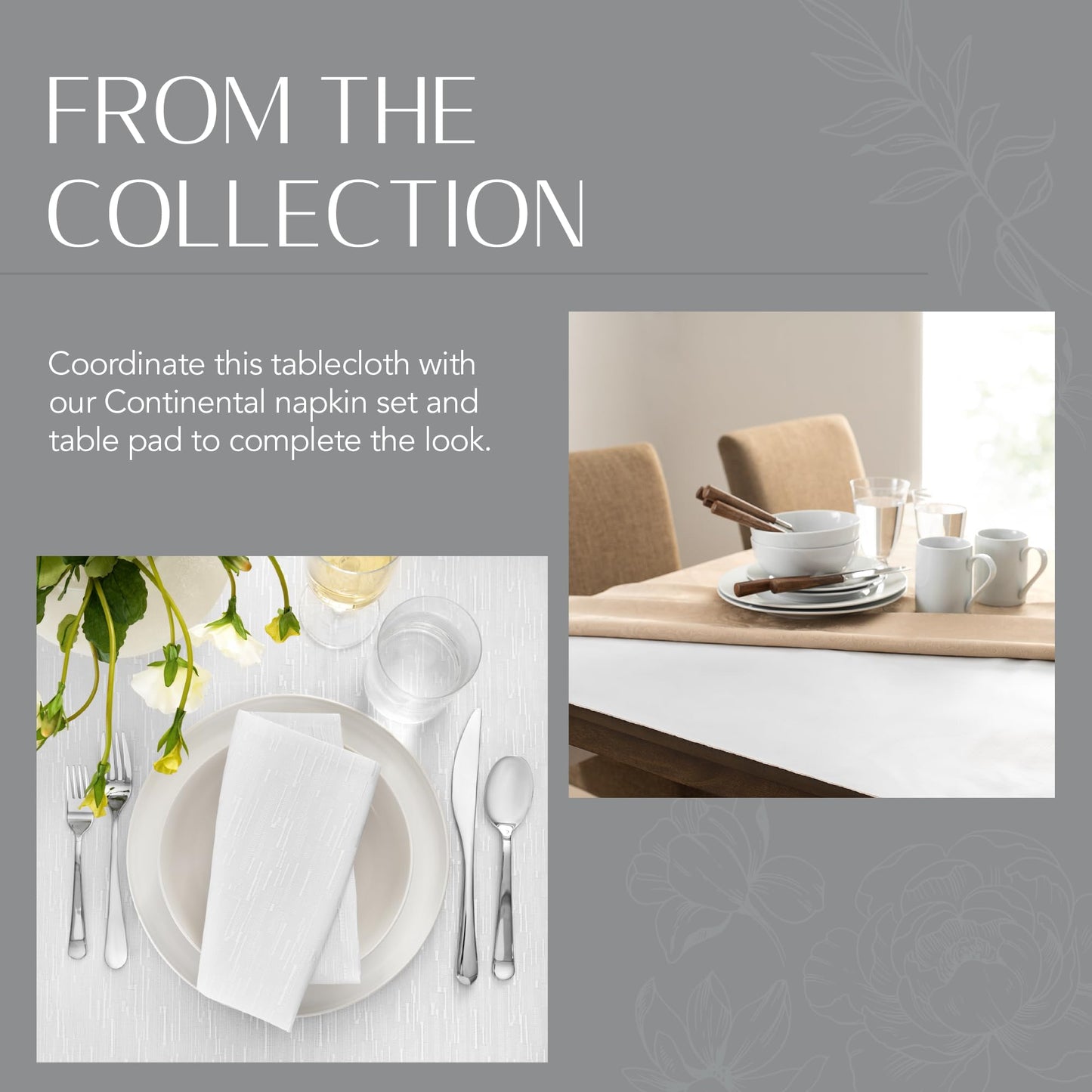 Threadmade Continental Solid Texture Water Resistant Tablecloth, White - 60" W x 84" L